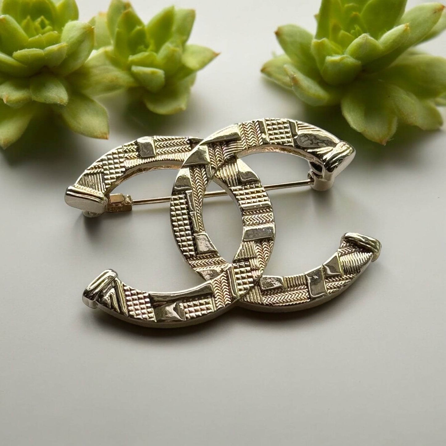 Authentic Chanel Gold CC Textured Pre-Owned Brooch - My Mama Found What