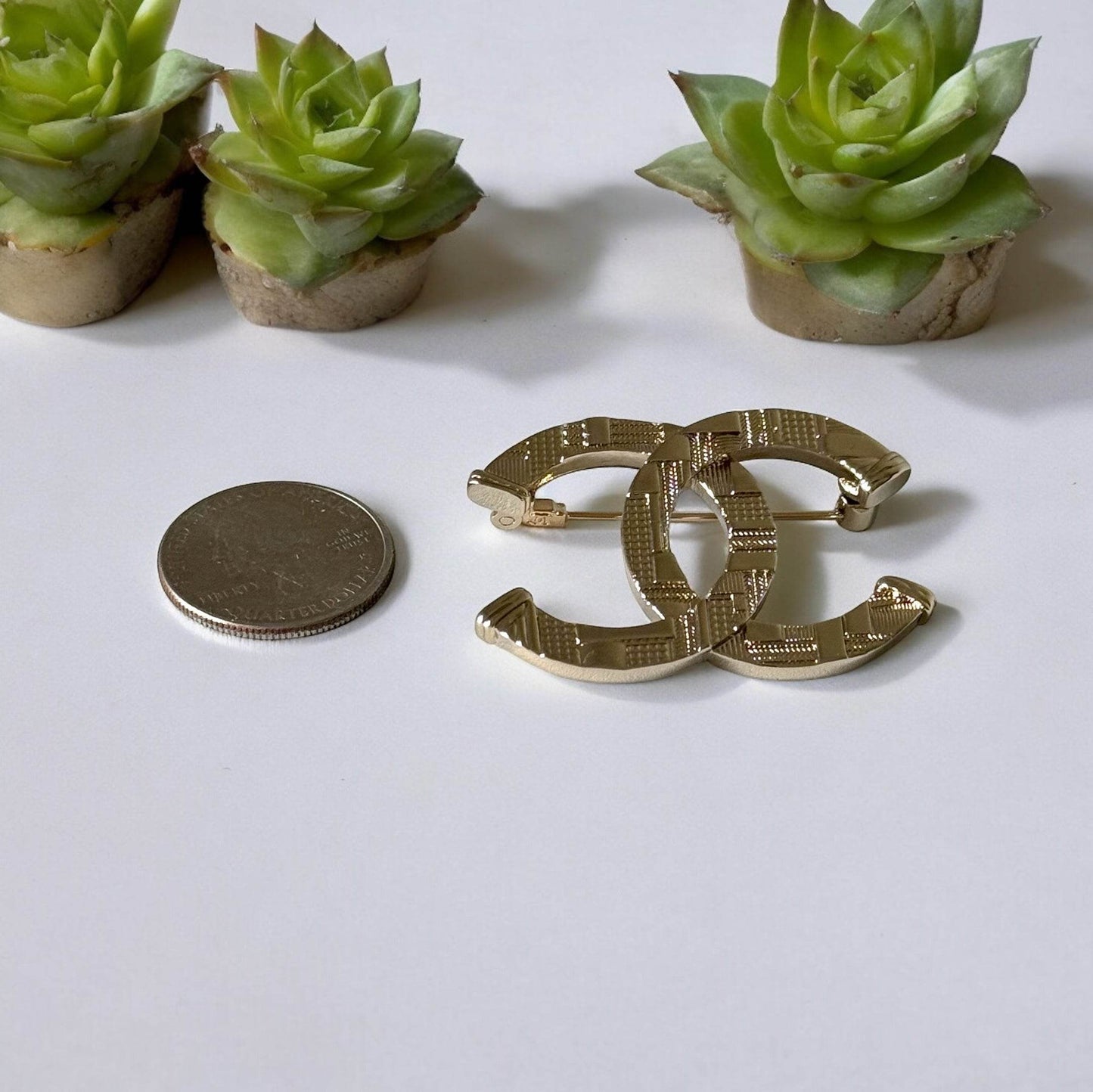Authentic Chanel Gold CC Textured Pre-Owned Brooch - My Mama Found What