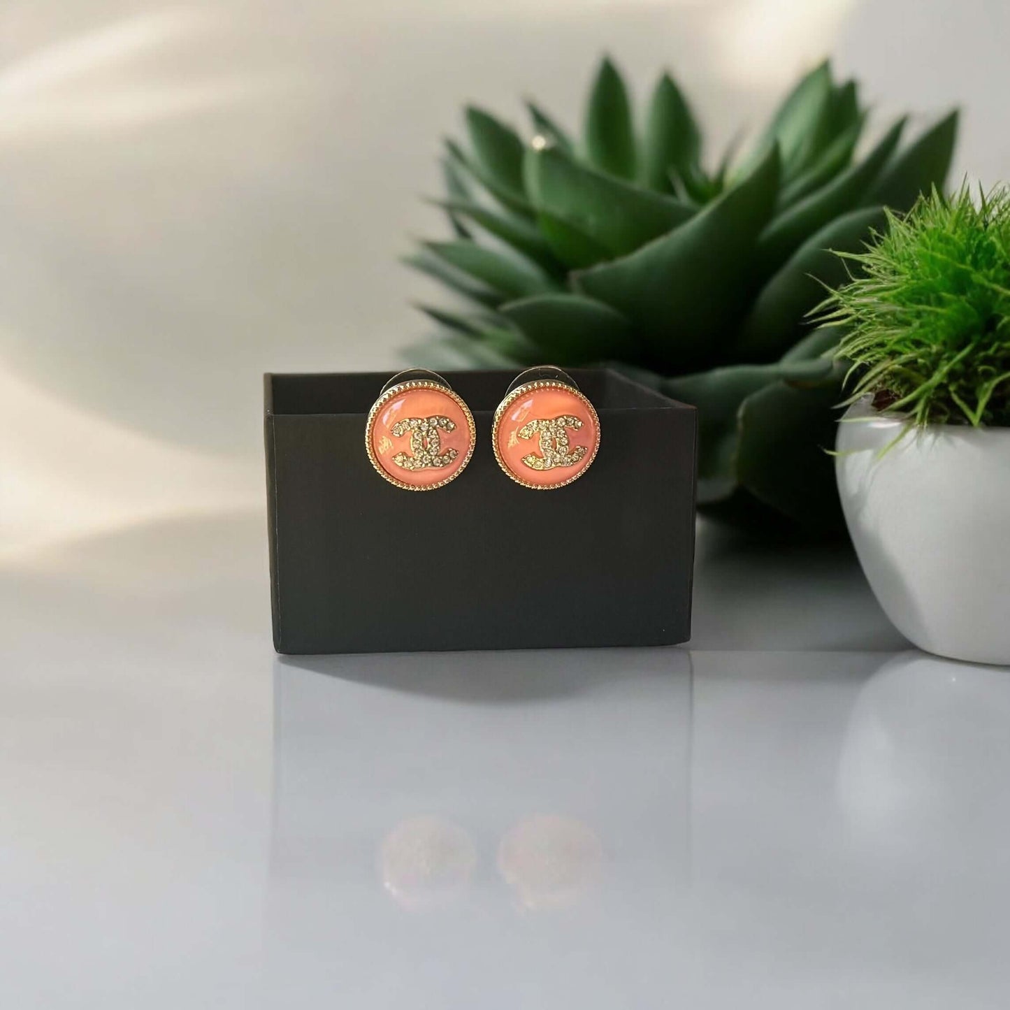 Pre-Owned Chanel Gold Crystal CC Pink Earrings - My Mama Found What