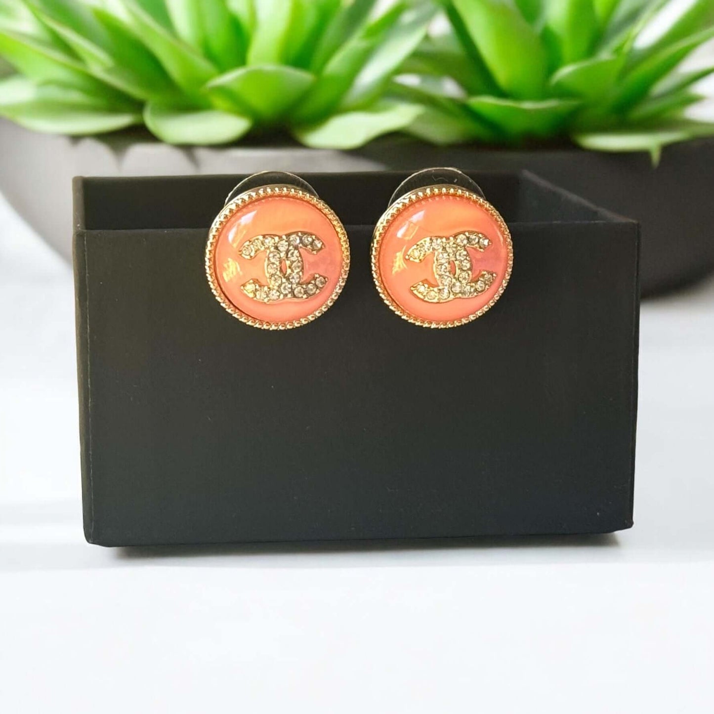 Pre-Owned Chanel Gold Crystal CC Pink Earrings - My Mama Found What