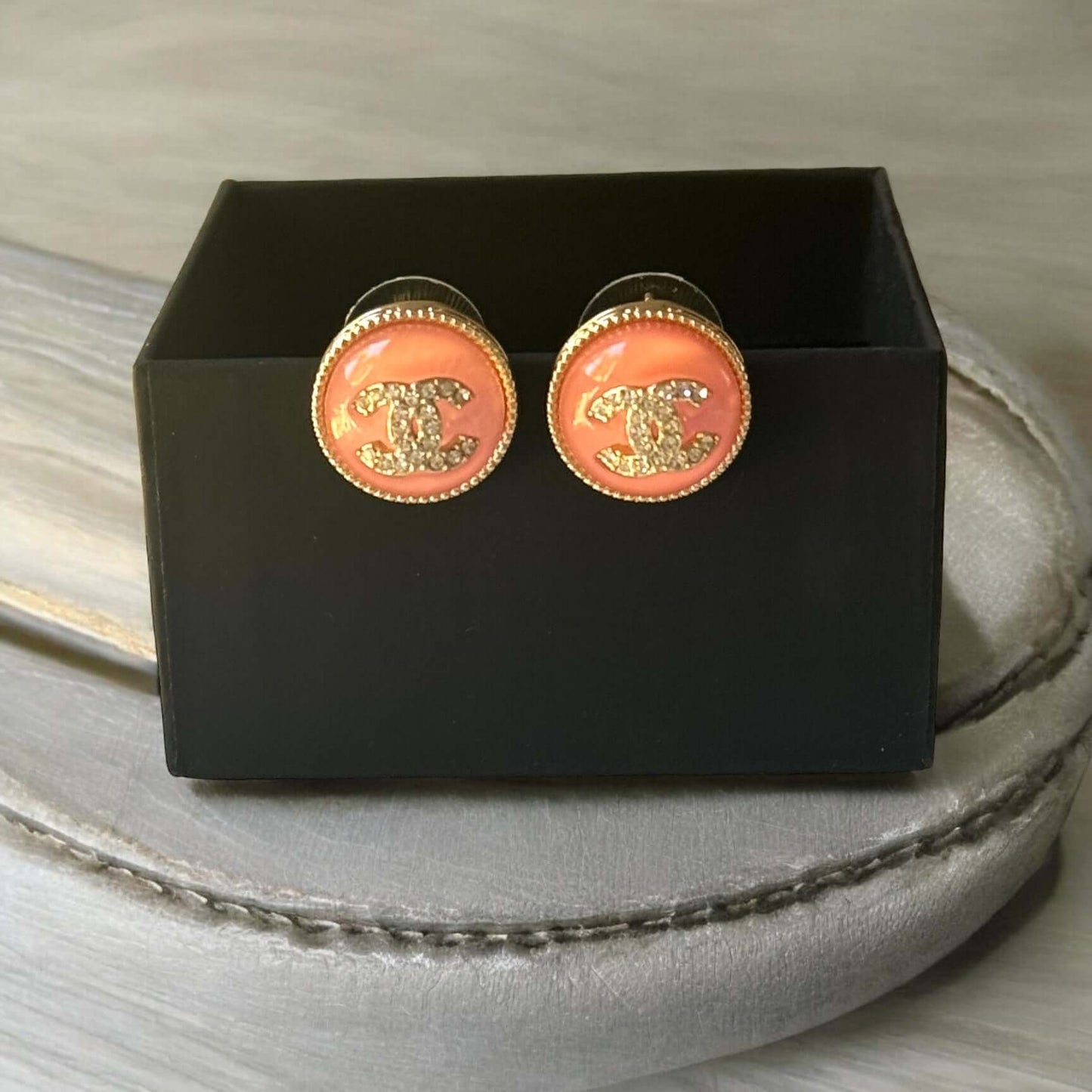 Pre-Owned Chanel Gold Crystal CC Pink Earrings - My Mama Found What