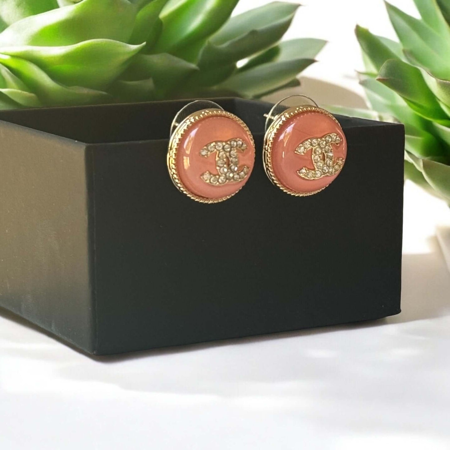Pre-Owned Chanel Gold Crystal CC Pink Earrings - My Mama Found What