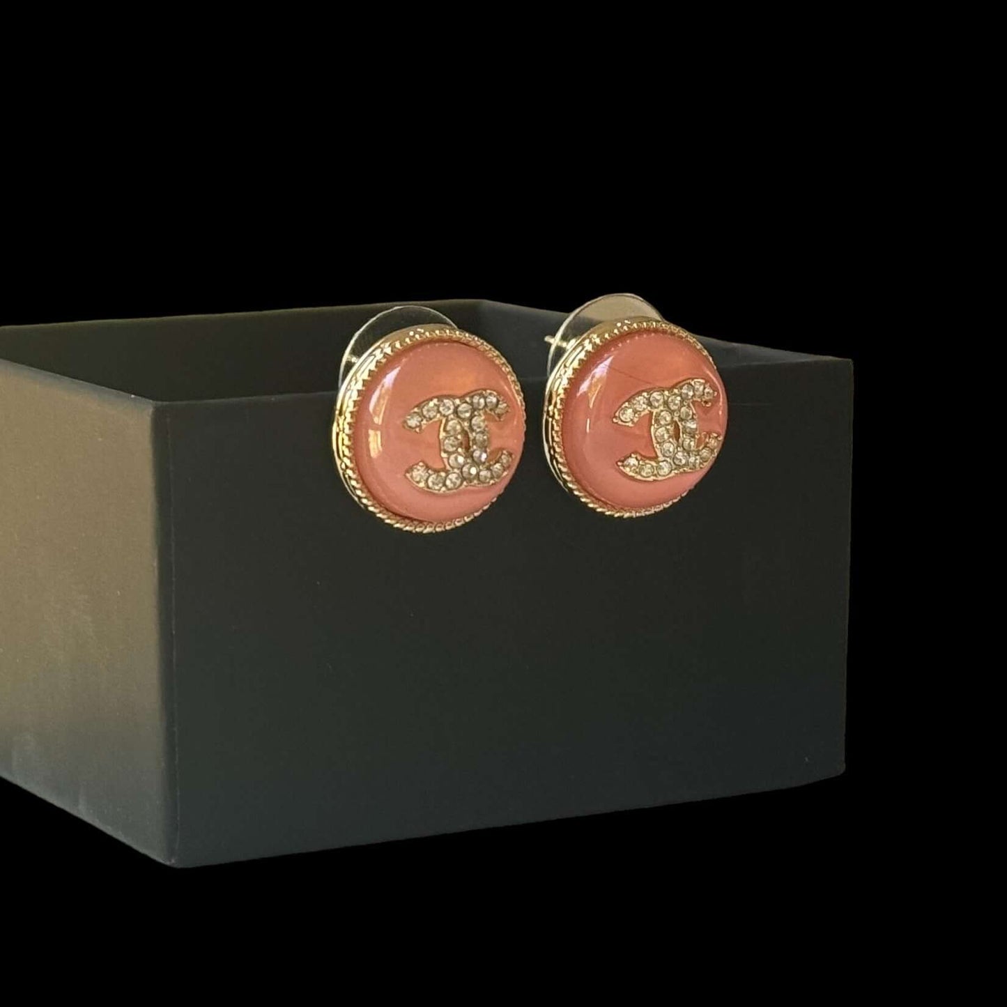 Pre-Owned Chanel Gold Crystal CC Pink Earrings - My Mama Found What