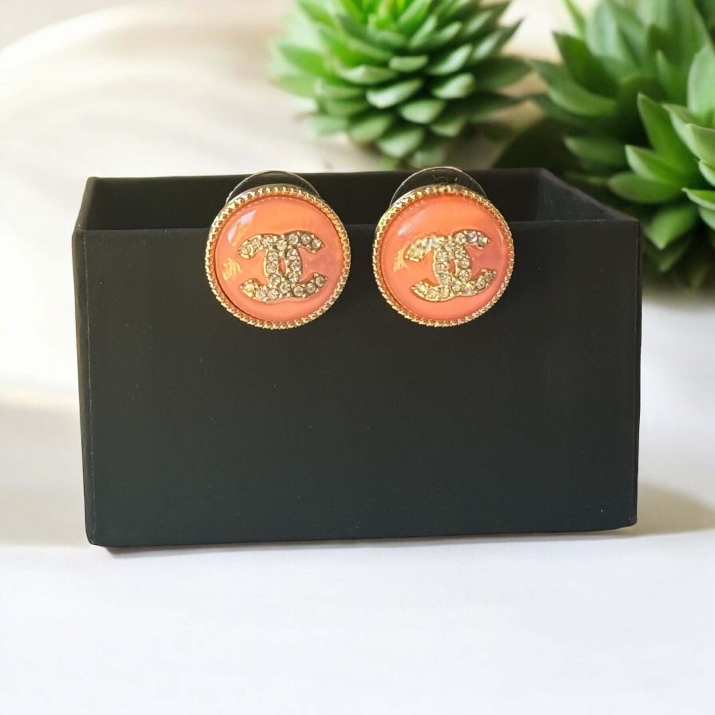 Pre-Owned Chanel Gold Crystal CC Pink Earrings - My Mama Found What