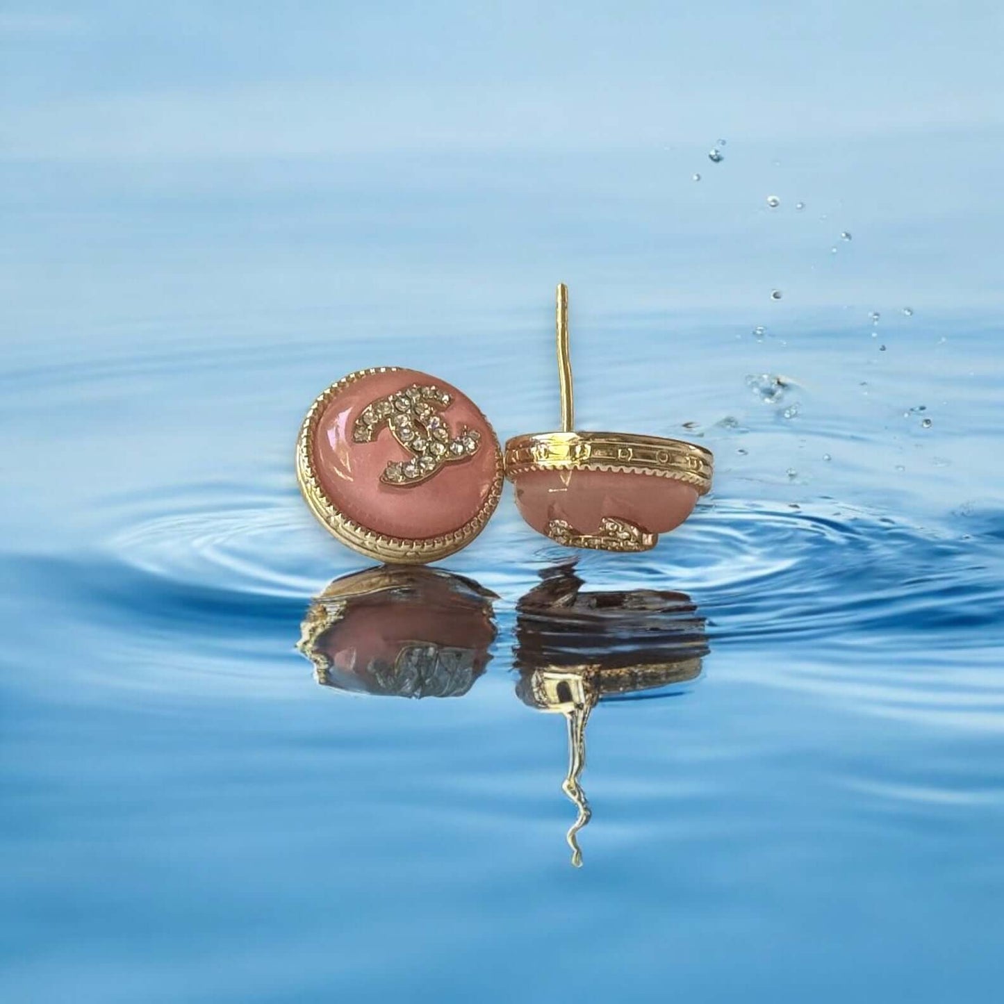 Pre-Owned Chanel Gold Crystal CC Pink Earrings - My Mama Found What