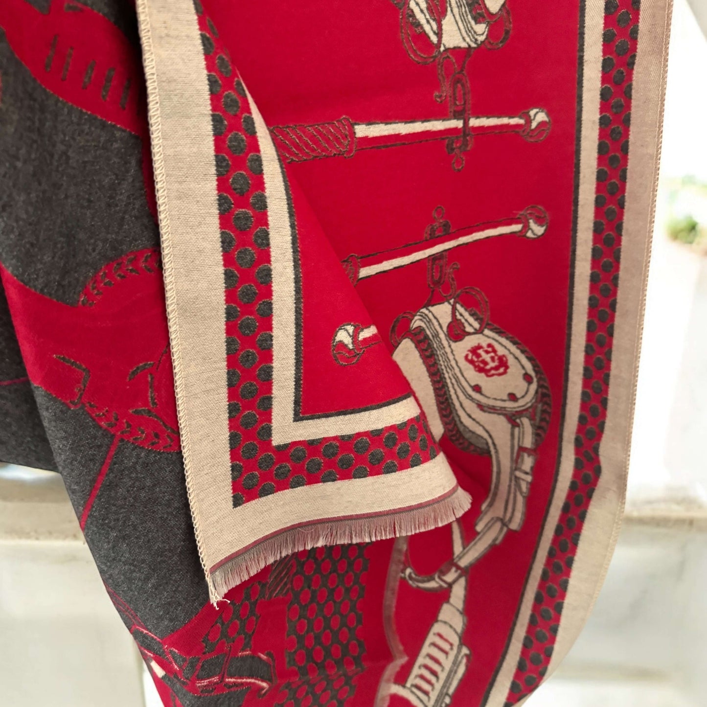 New Equestrian Print Cashmere/Viscose Blend Large Shawl/Scarf - My Mama Found What