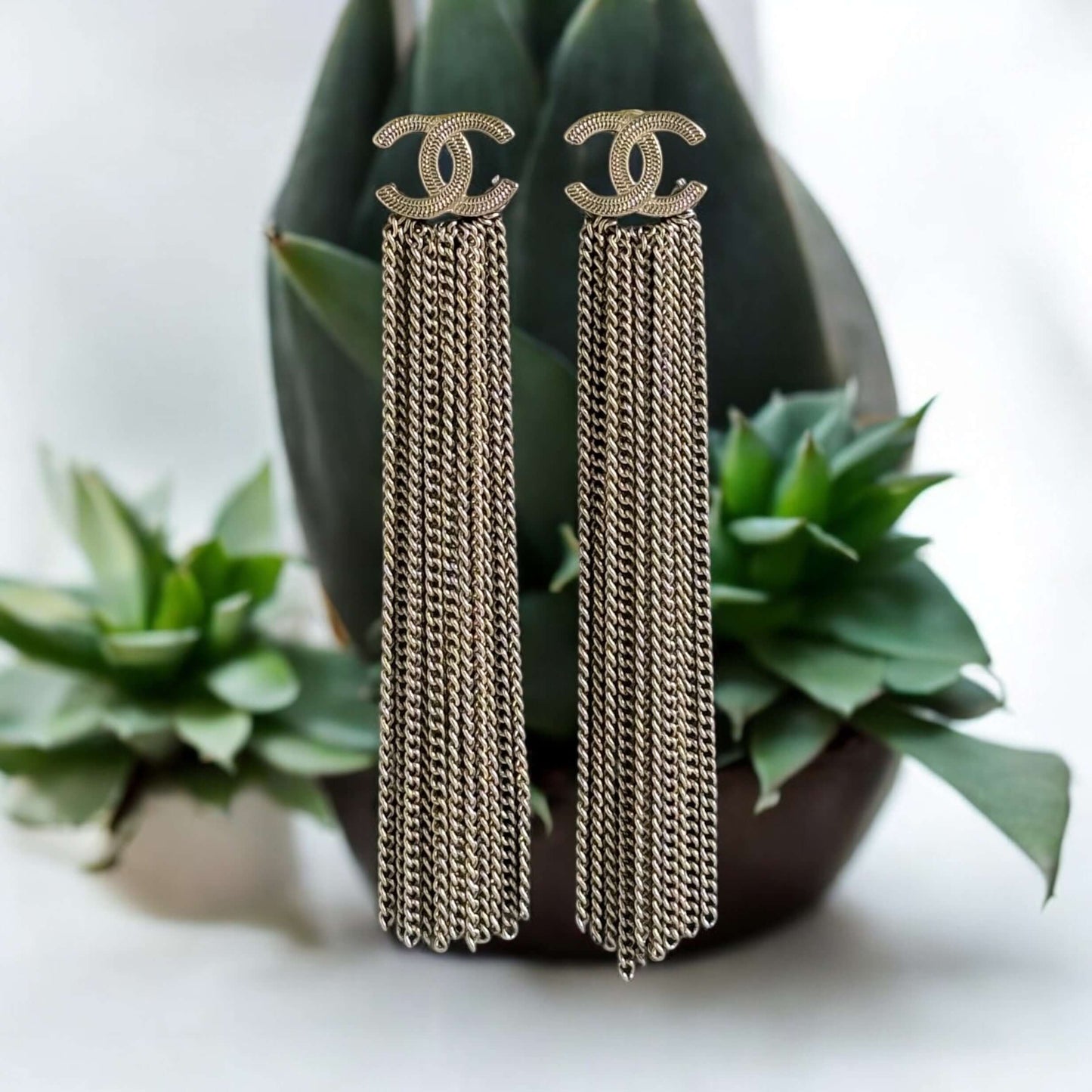 Pre-Owned Authentic Chanel Gold CC With Long Dangling Chain Earrings - My Mama Found What