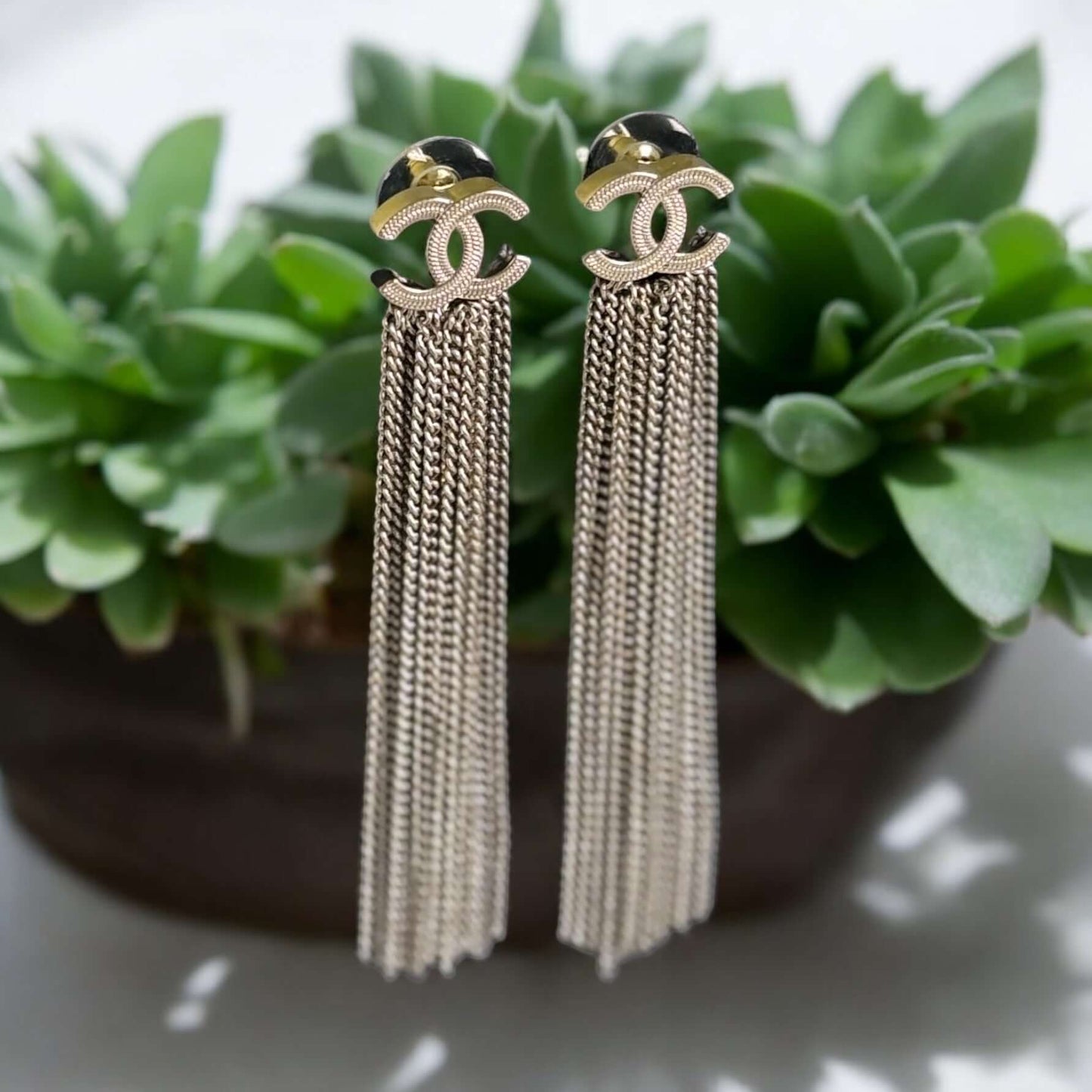 Pre-Owned Authentic Chanel Gold CC With Long Dangling Chain Earrings - My Mama Found What