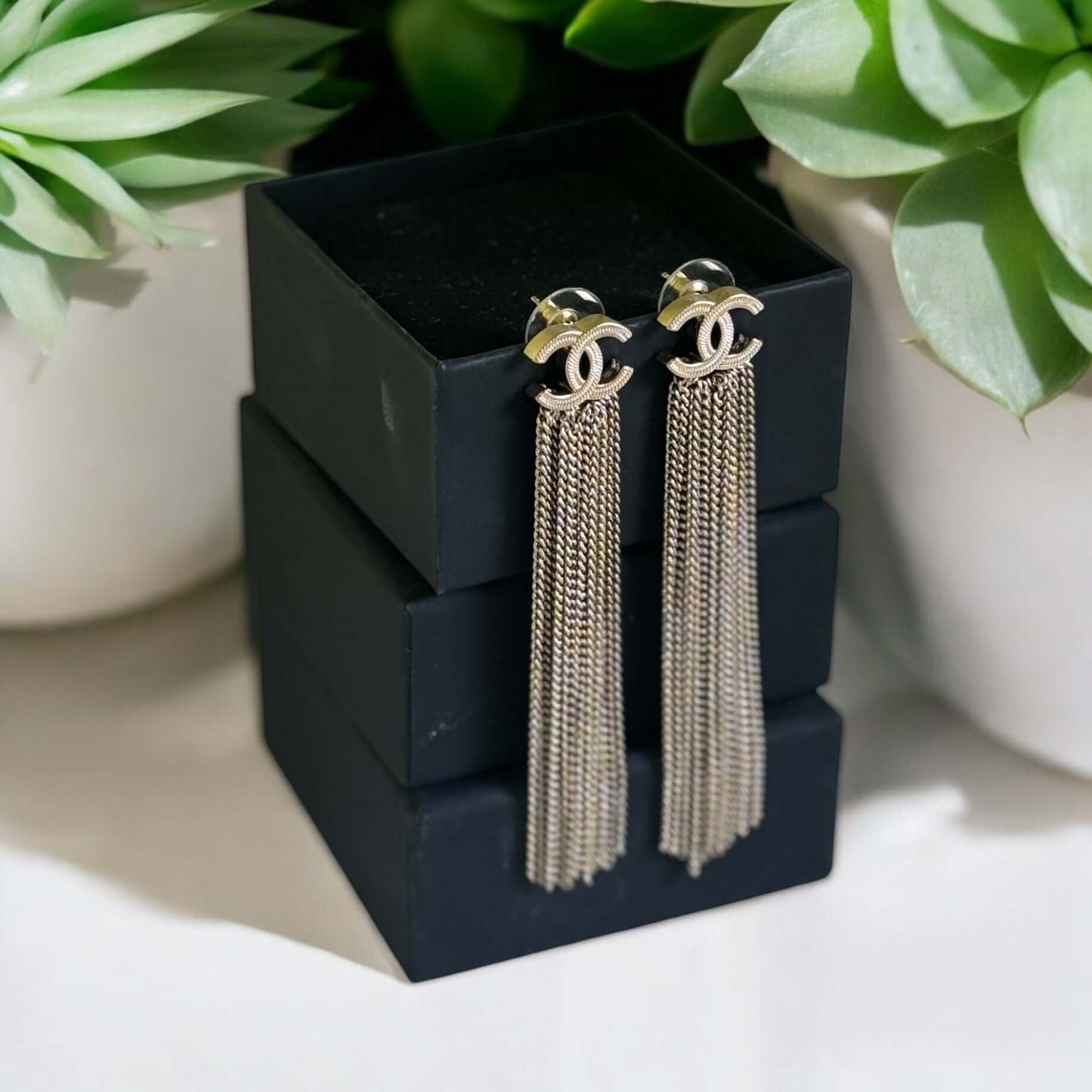 Pre-Owned Authentic Chanel Gold CC With Long Dangling Chain Earrings - My Mama Found What