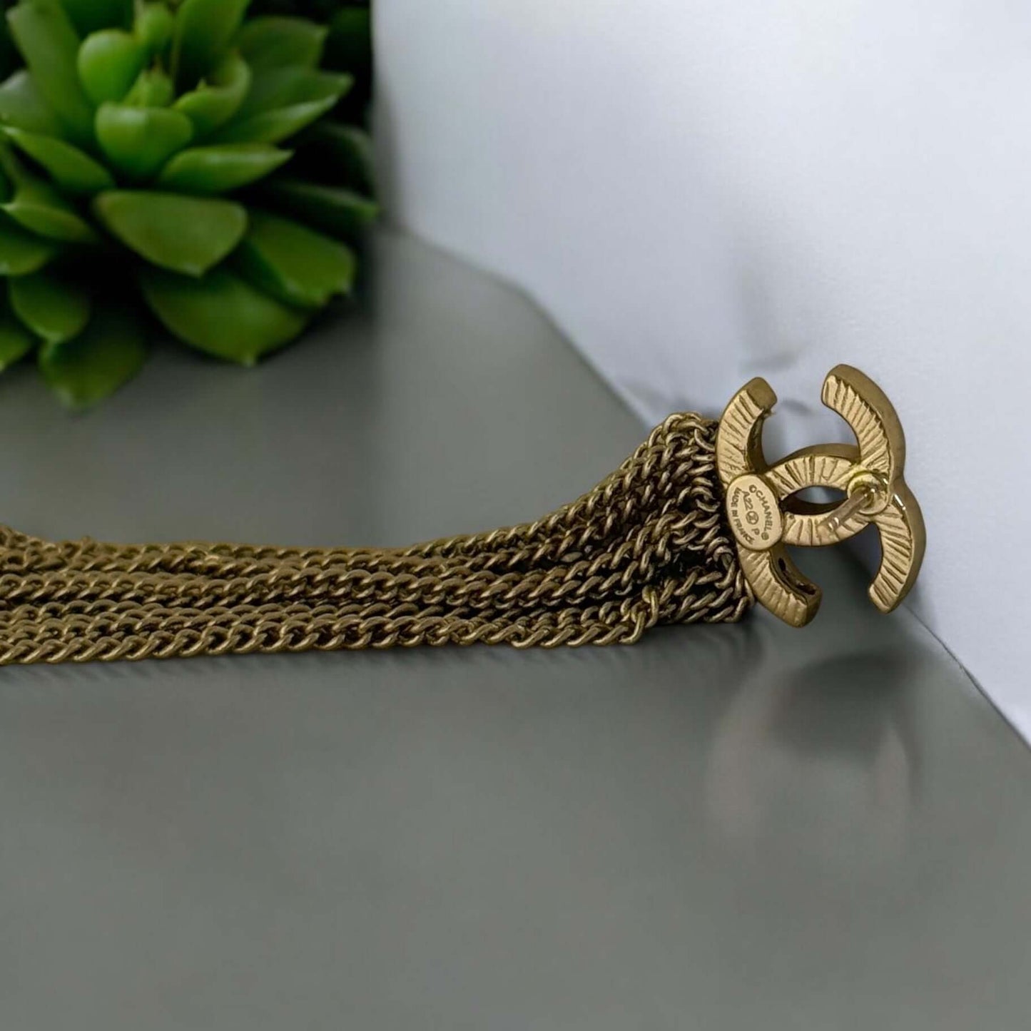 Pre-Owned Authentic Chanel Gold CC With Long Dangling Chain Earrings - My Mama Found What