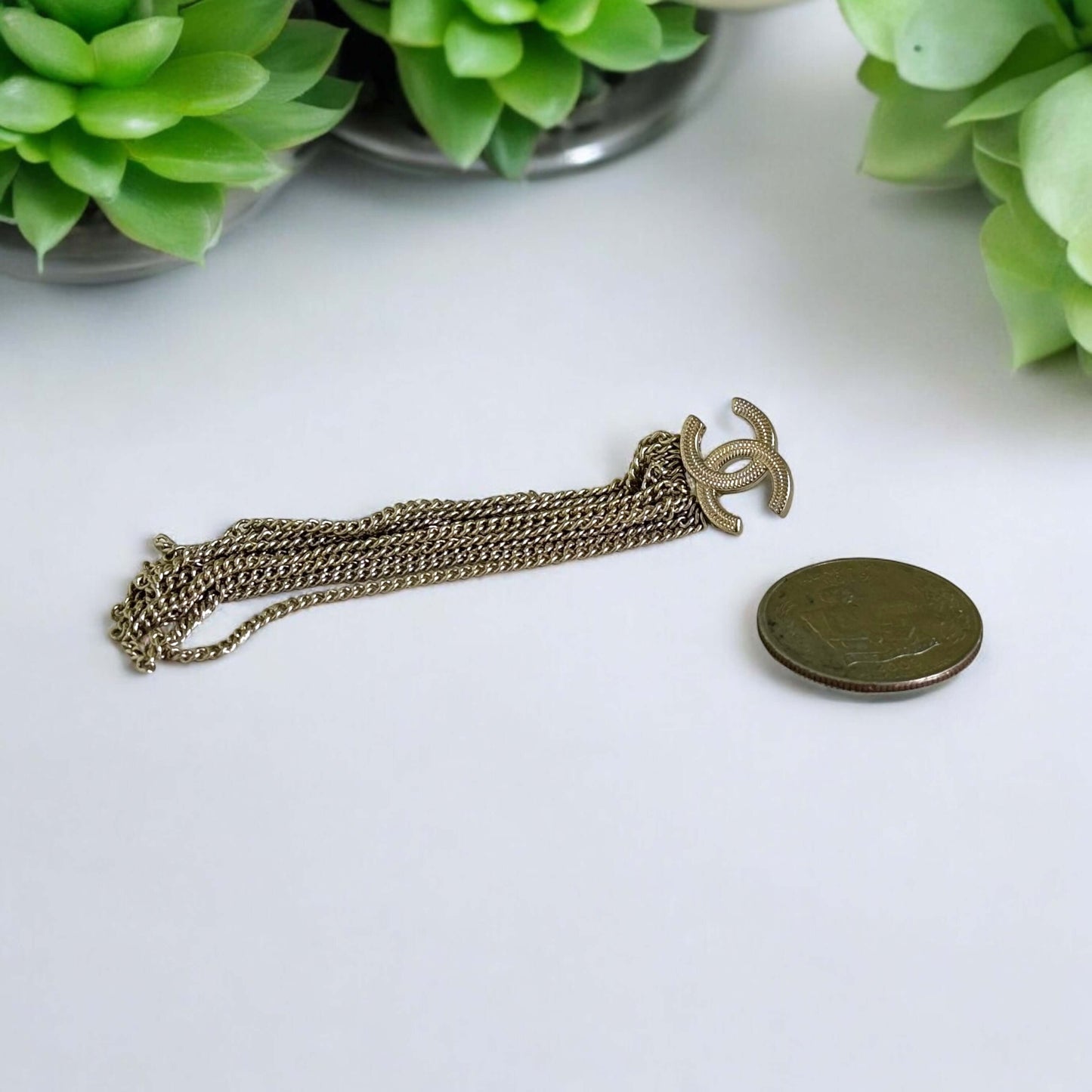 Pre-Owned Authentic Chanel Gold CC With Long Dangling Chain Earrings - My Mama Found What