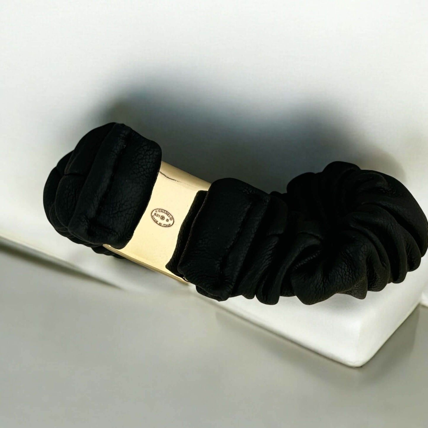 Chanel Gold CC Black Leather Scrunchie - My Mama Found What