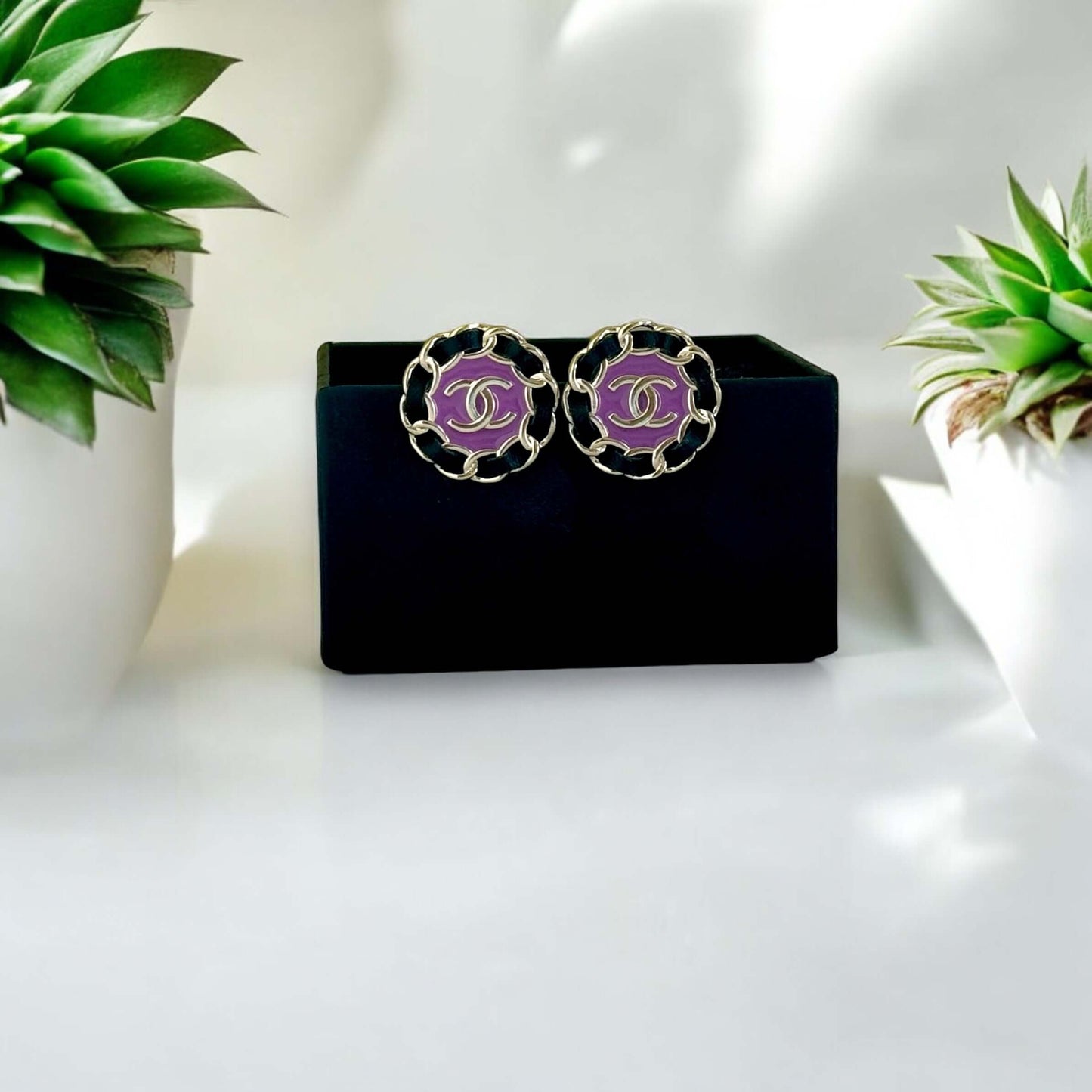 Chanel Violet CC Round Earrings Pre-Owned Authentic - My Mama Found What