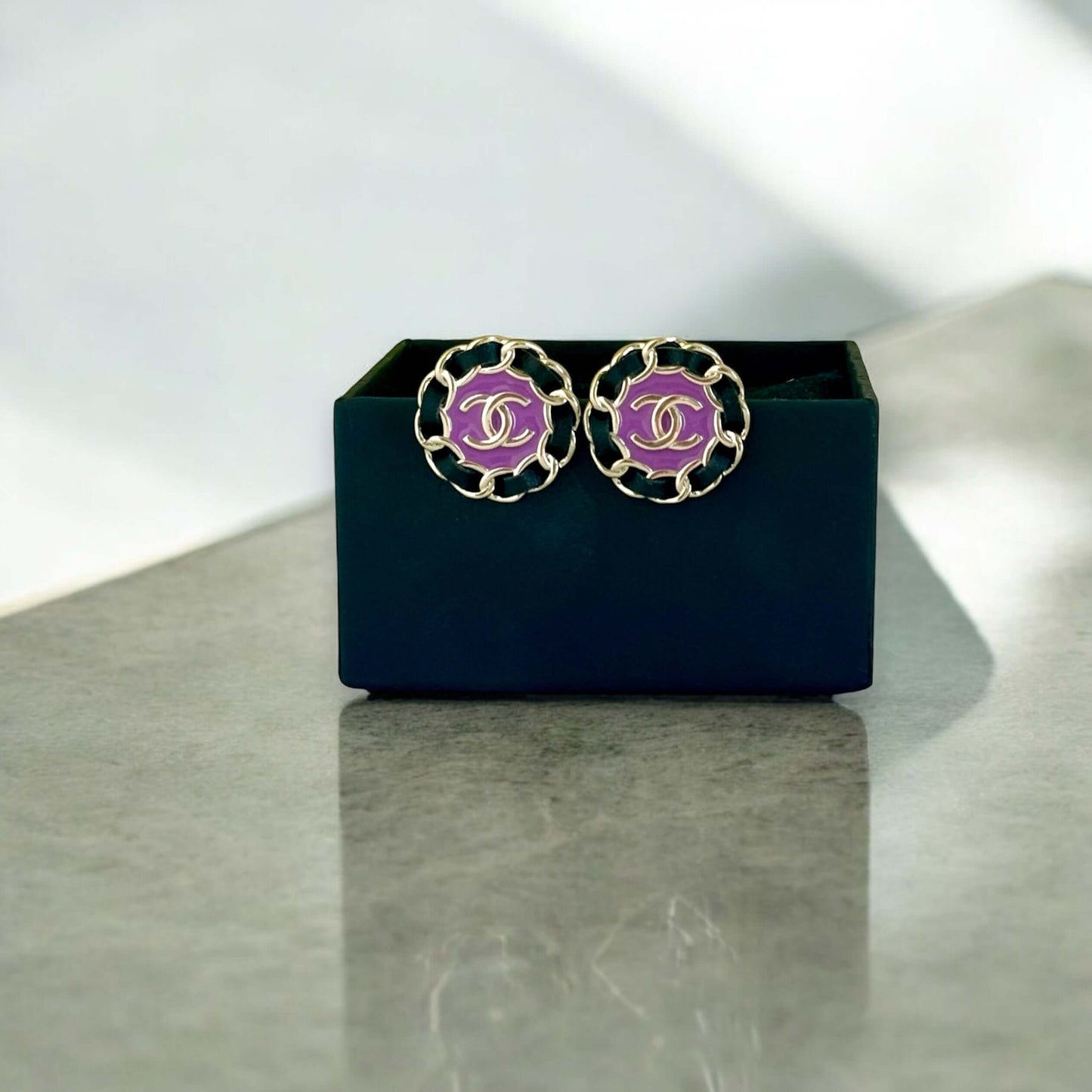 Chanel Violet CC Round Earrings Pre-Owned Authentic - My Mama Found What