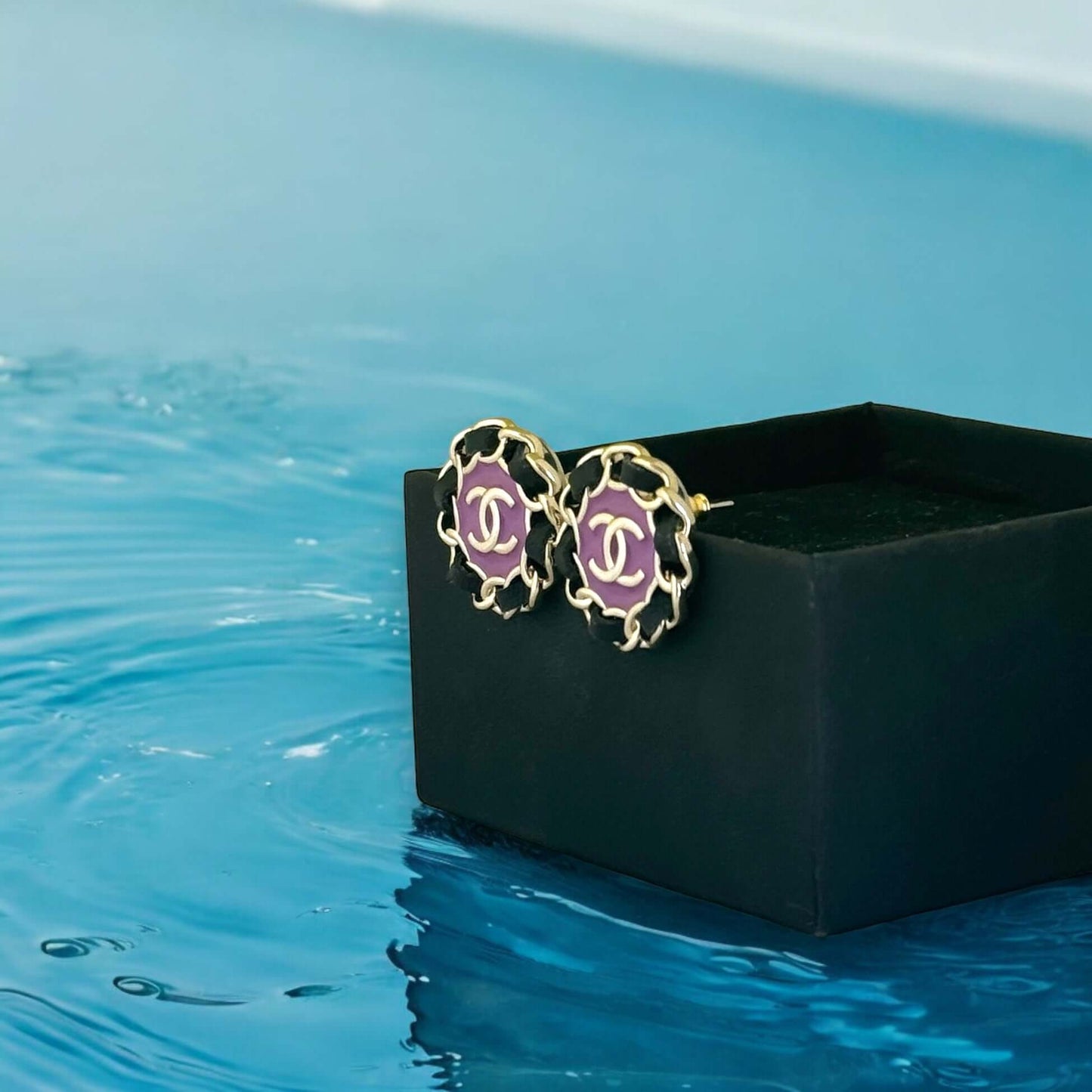 Chanel Violet CC Round Earrings Pre-Owned Authentic - My Mama Found What
