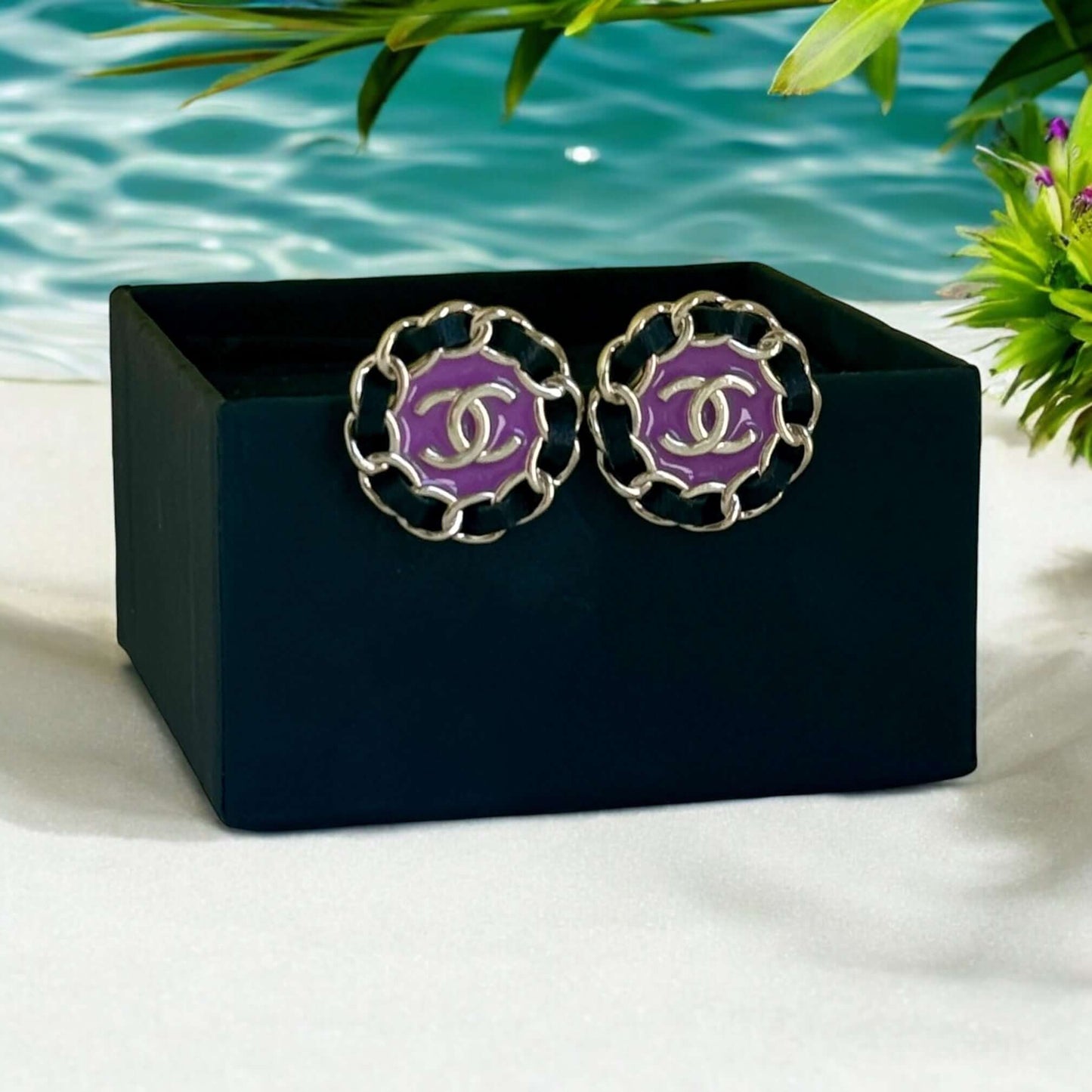 Chanel Violet CC Round Earrings Pre-Owned Authentic - My Mama Found What