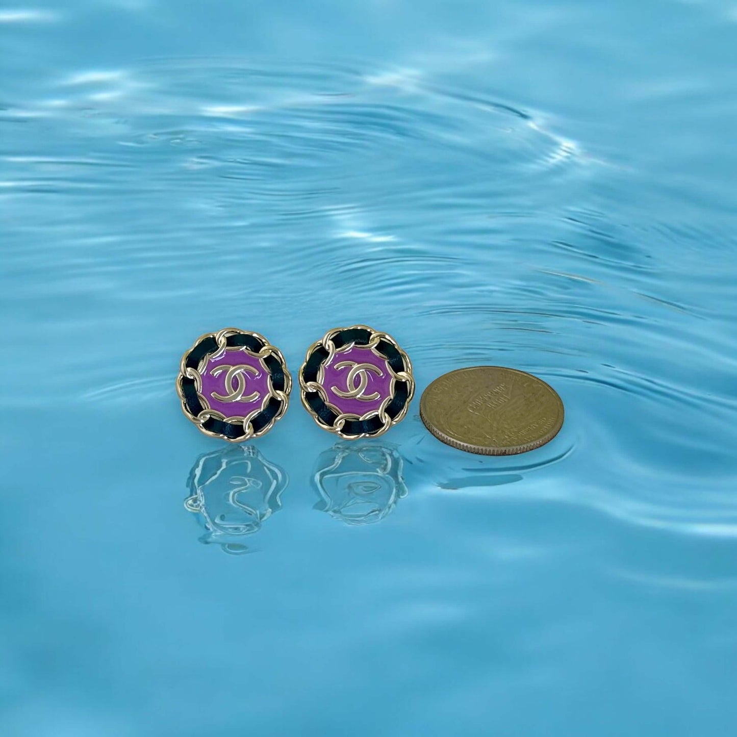Chanel Violet CC Round Earrings Pre-Owned Authentic - My Mama Found What