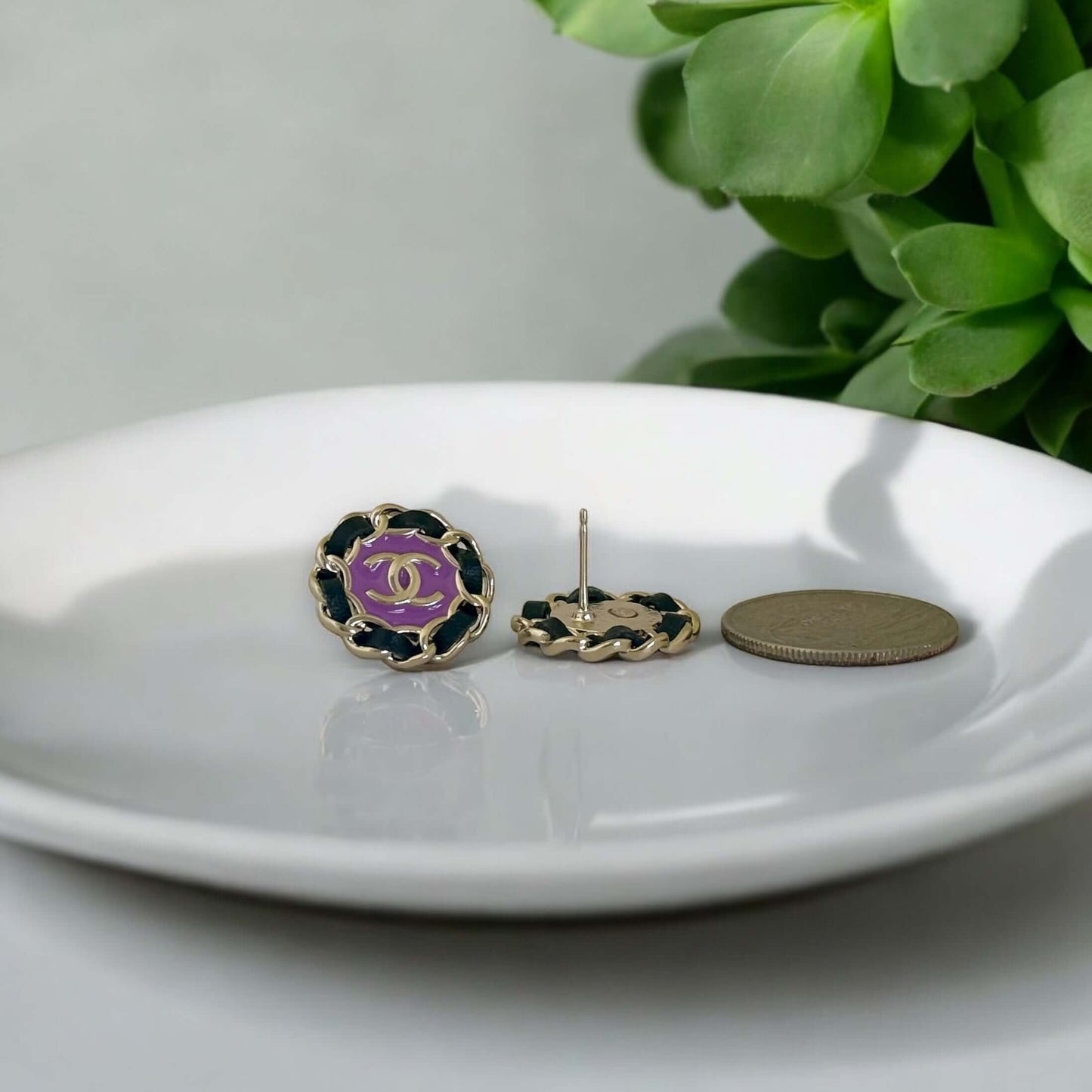 Chanel Violet CC Round Earrings Pre-Owned Authentic - My Mama Found What