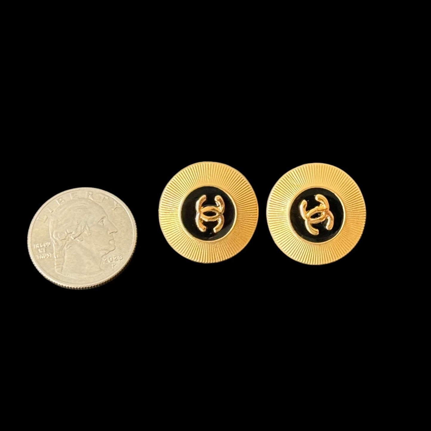 Chanel Bright Gold w/ Black Center & Gold CC Clip On Earrings - My Mama Found What