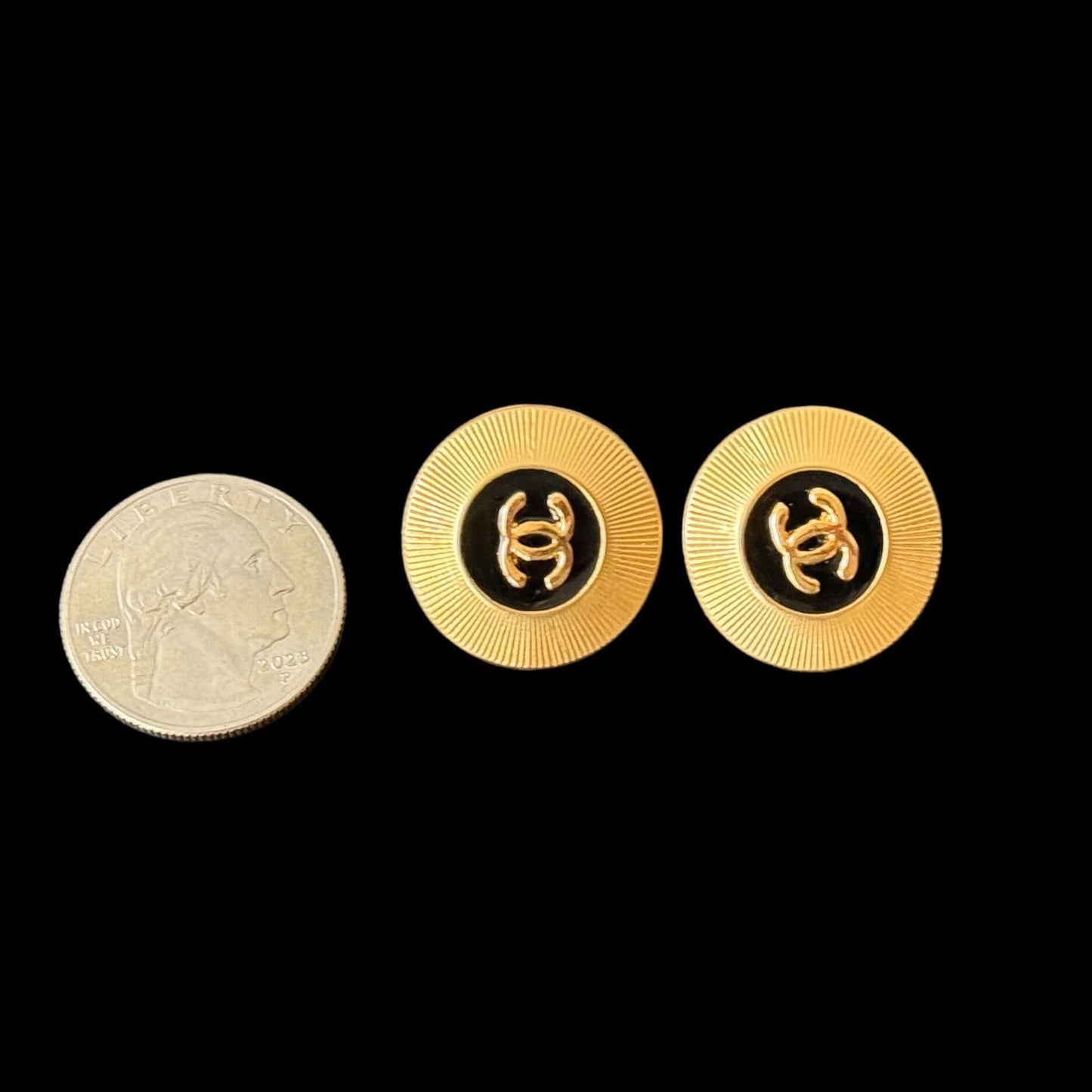 Chanel Bright Gold w/ Black Center & Gold CC Clip On Earrings - My Mama Found What