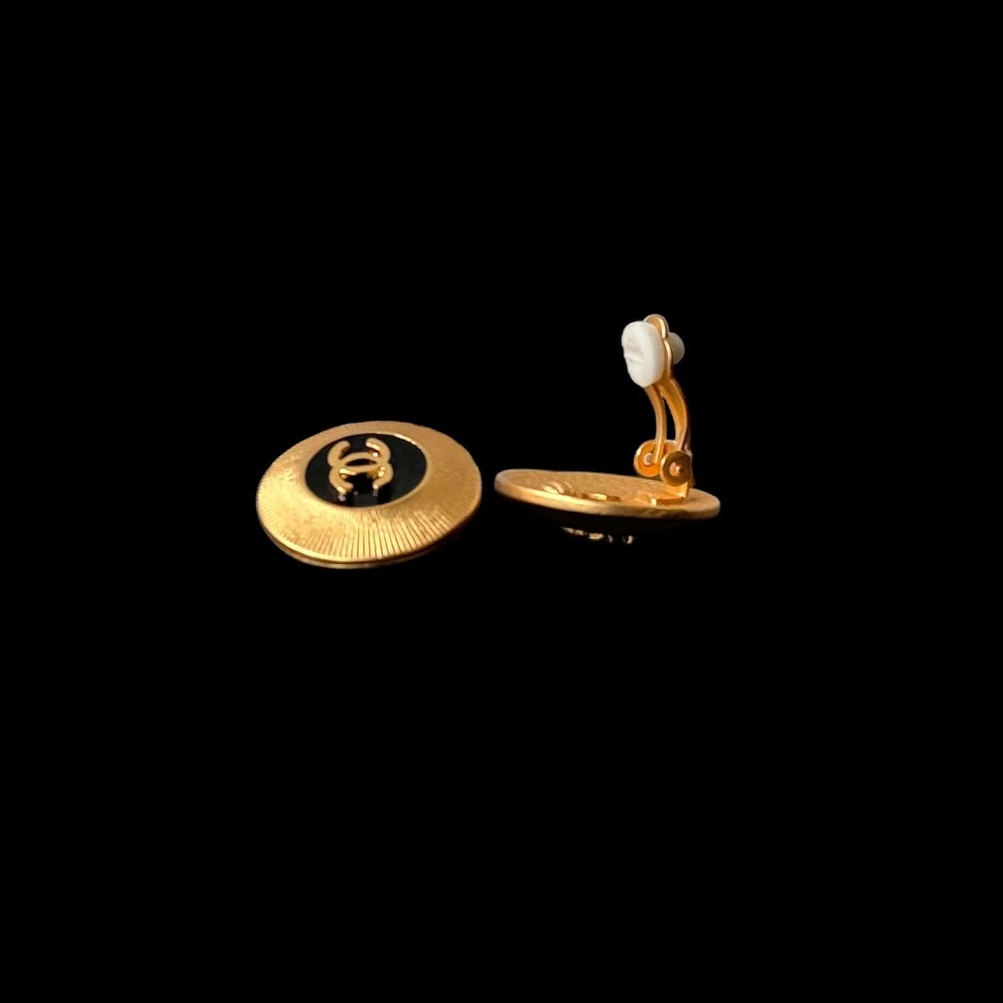 Chanel Bright Gold w/ Black Center & Gold CC Clip On Earrings - My Mama Found What