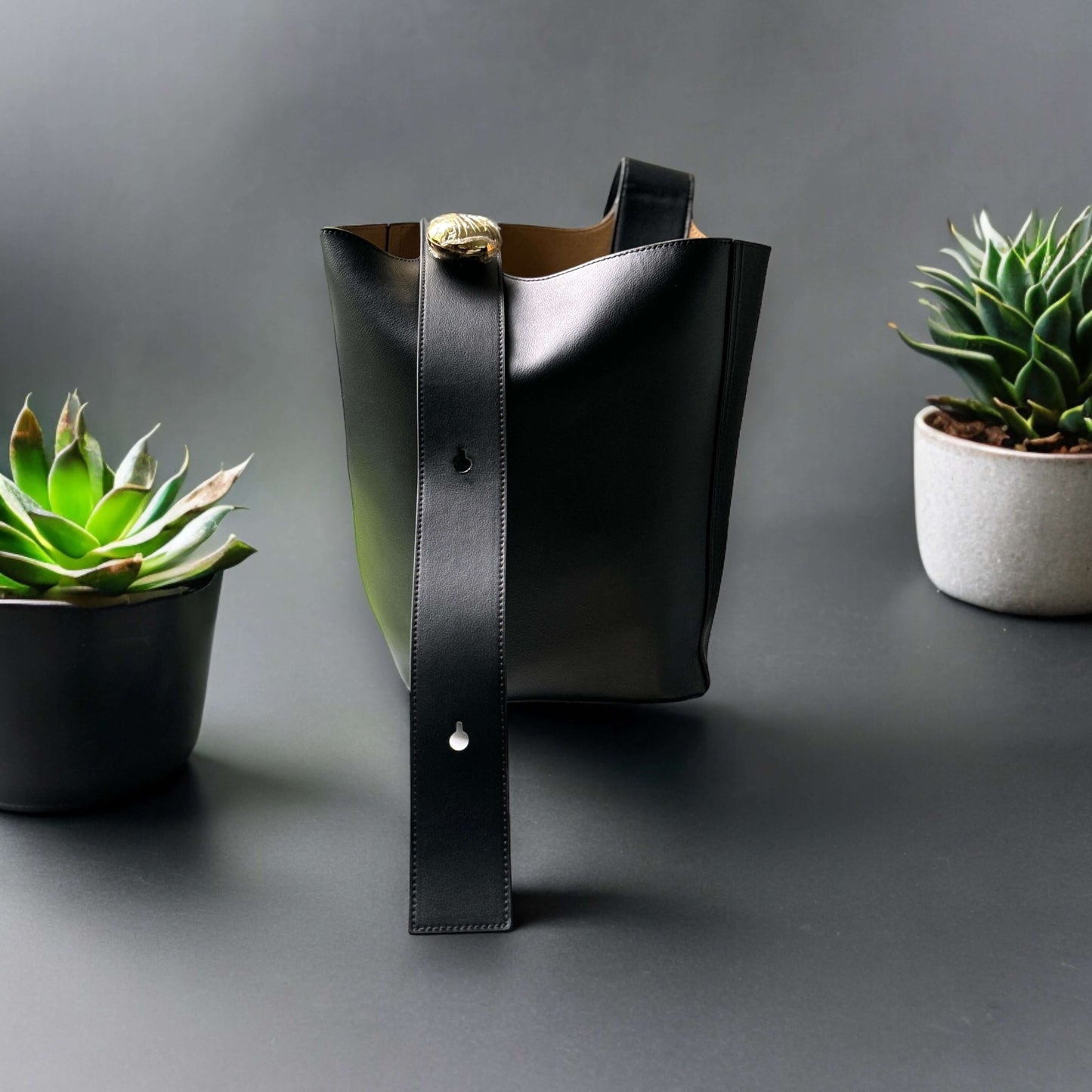 Loewe Black Leather Adjustable Gold Logo Round Buckle Bag - My Mama Found What My Mama Found What