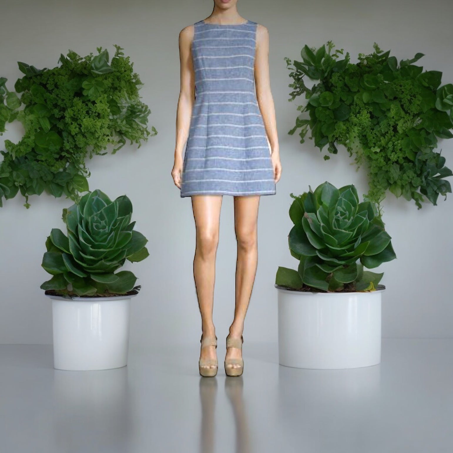 NWT Alice & Olivia Sleeveless Blue & White Striped Lindsey Dress