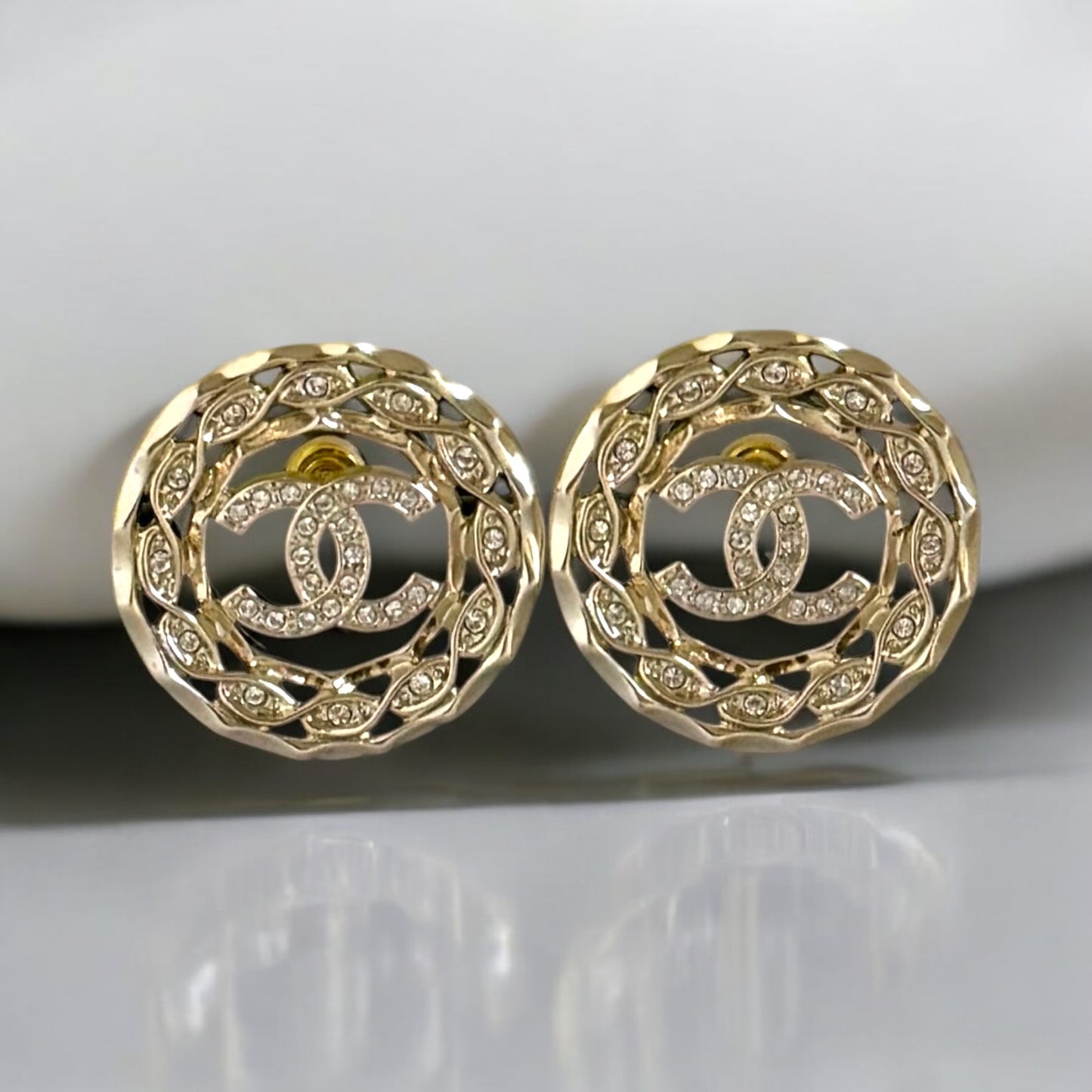 Authentic Chanel Gold CC Braided Style w/ Crystals Earrings Pre-Owned - My Mama Found What