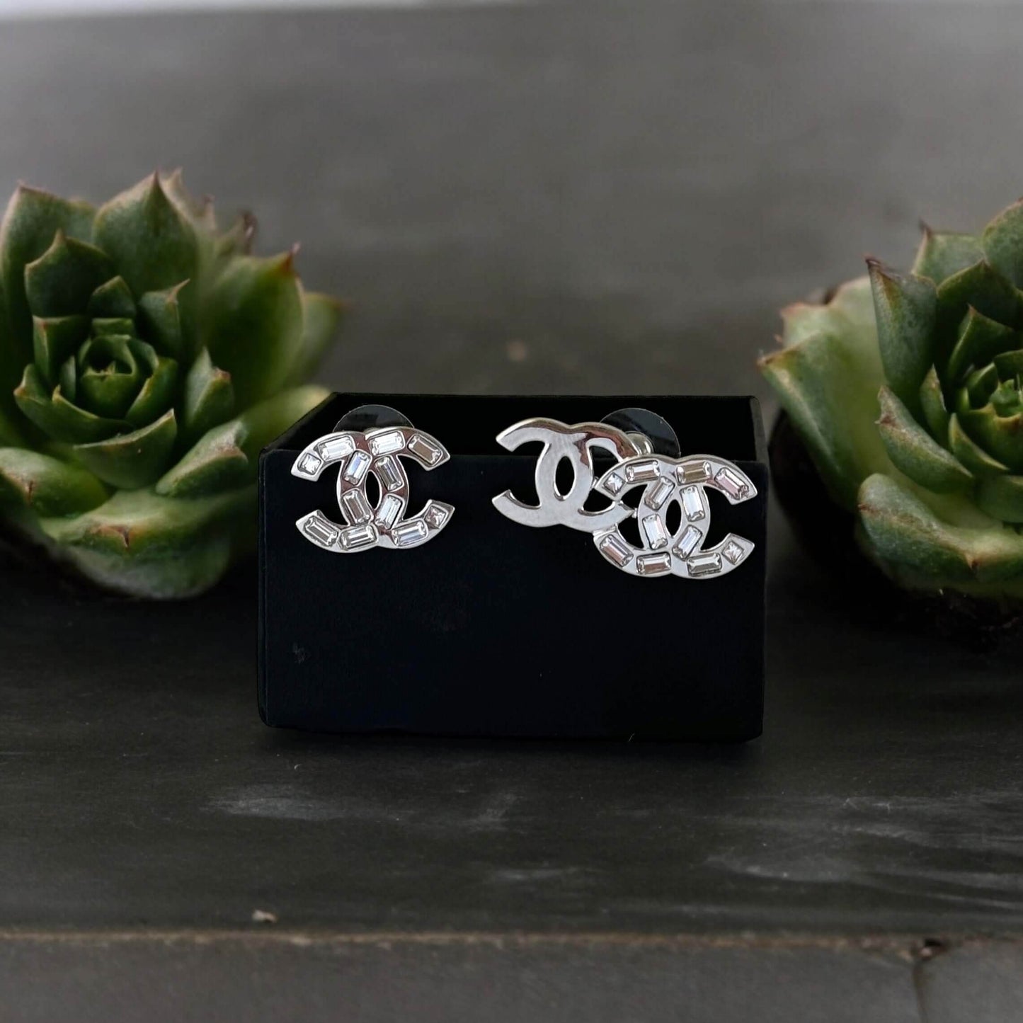 Authentic Chanel CC Silver w/Crystals Post Earrings B22P Pre-Owned - My Mama Found What My Mama Found What