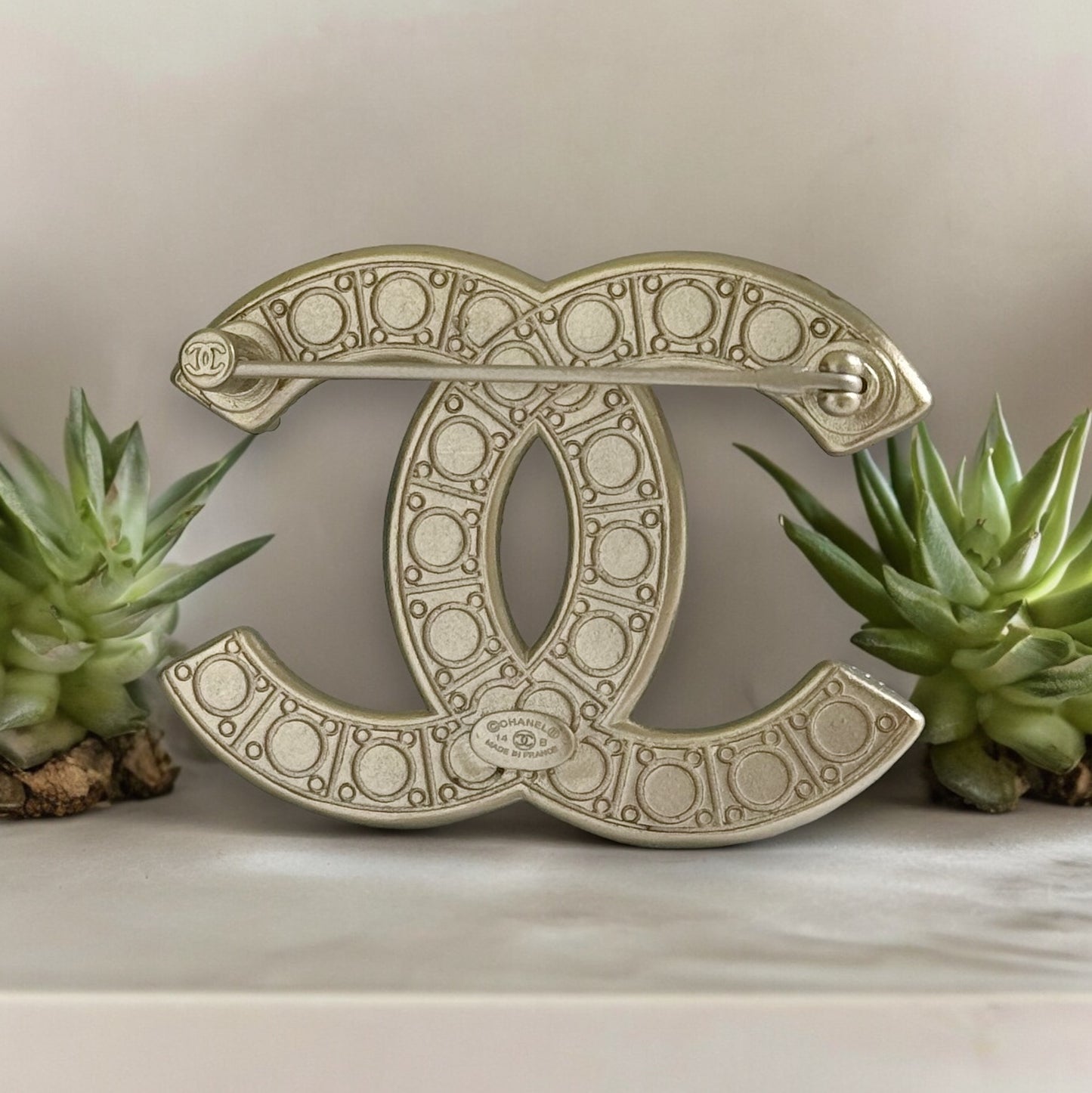 Chanel Gold Double C Brooch with Pearls accented with tiny crystalsGorgeous Made In France 14 B Lighter Gold Plated Faux Pearls & Mini crystals In excellent clean condition Free from dings or scratches Comes with the Chanel Gift Box & Bag Chanel Gold Doub My Mama Found What