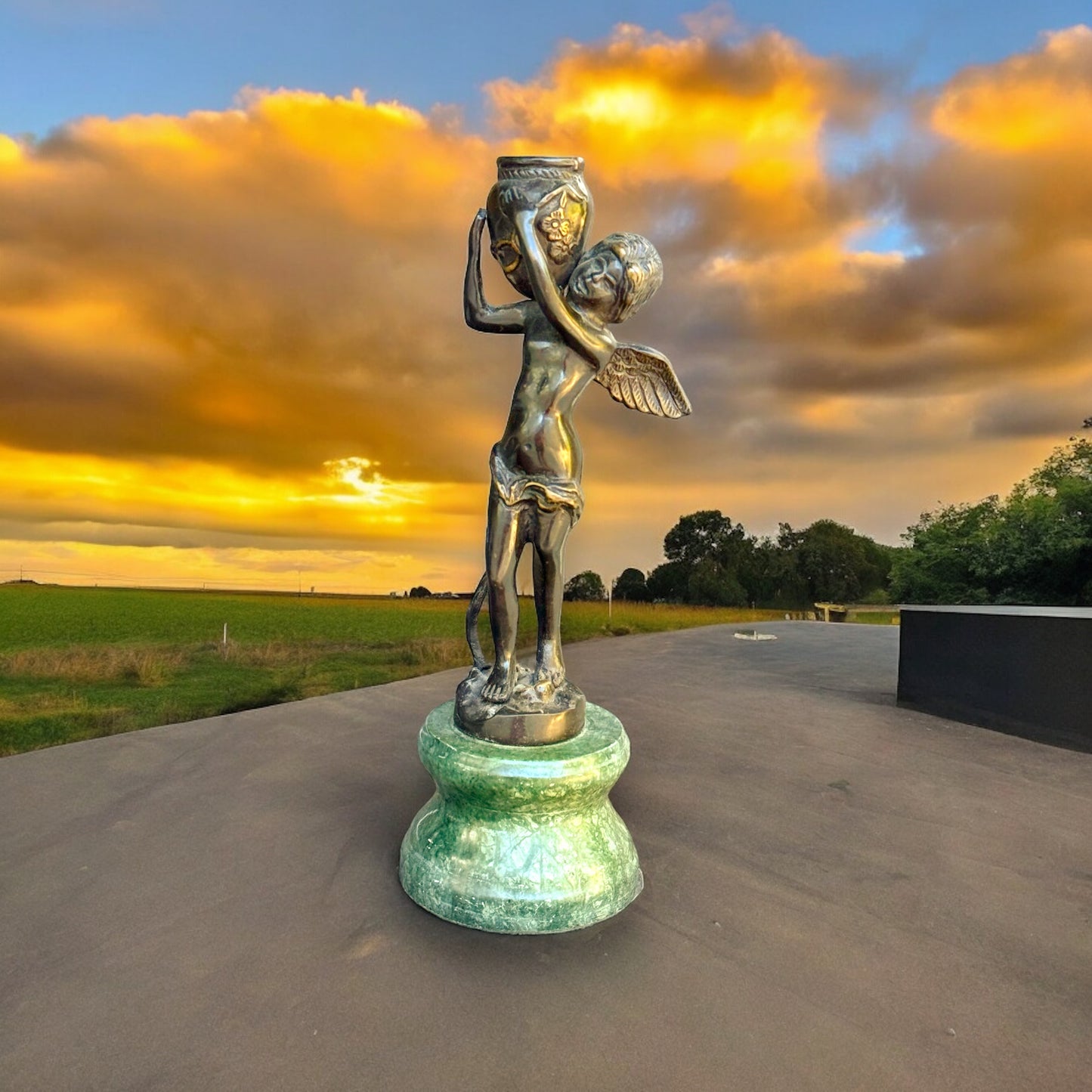 Bronze Cherub On Green Marble Vase Hand- crafted Collectible Florentine Statue Vintage /AntiqueIndulge in luxury with this one-of-a-kind collectible Florentine statue. Hand-crafted with intricate detail, the rich bronze cherub rests delicately on a green My Mama Found What