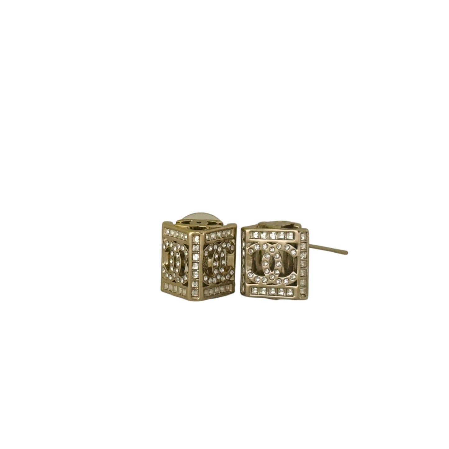 Pre-Owned Chanel Gold CC Cut Out Earrings w/ crystals