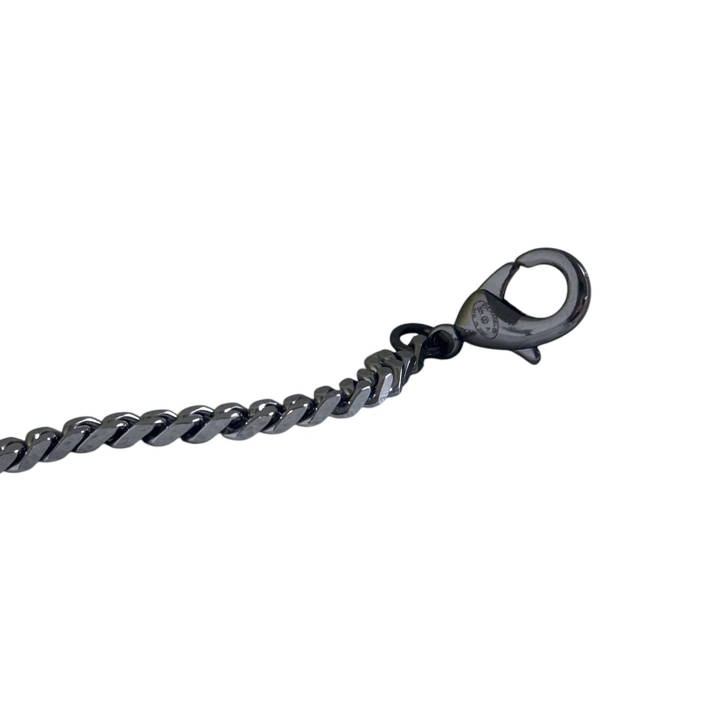 Authentic Chanel CC choker metal chain detail with hook clasp in elegant gun metal color. Perfect for stylish accessorizing.