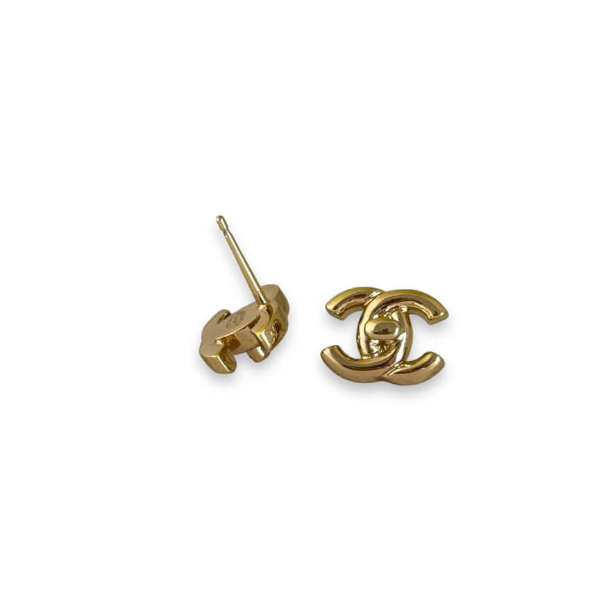 Iconic Chanel Gold CC Lock Style Post Earrings, Double C, Authentic Pre-owned with Chanel Box, Perfect for Day-to-Night Wear.