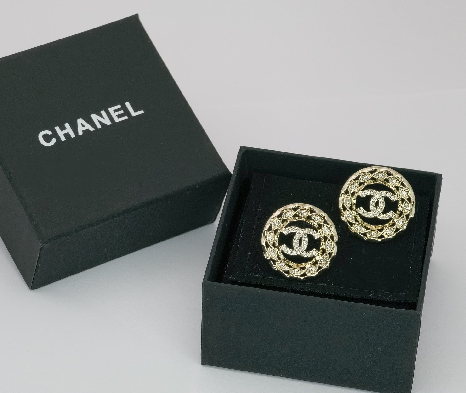 Authentic Chanel Gold CC Braided Style w/ Crystals Earrings Pre-Owned - My Mama Found What  