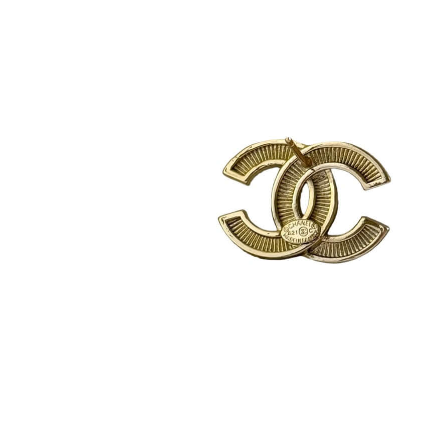 Chanel CC lighter gold tone earrings with pearls, encrusted, post style, perfect for casual or dressier outfits, in like-new condition.