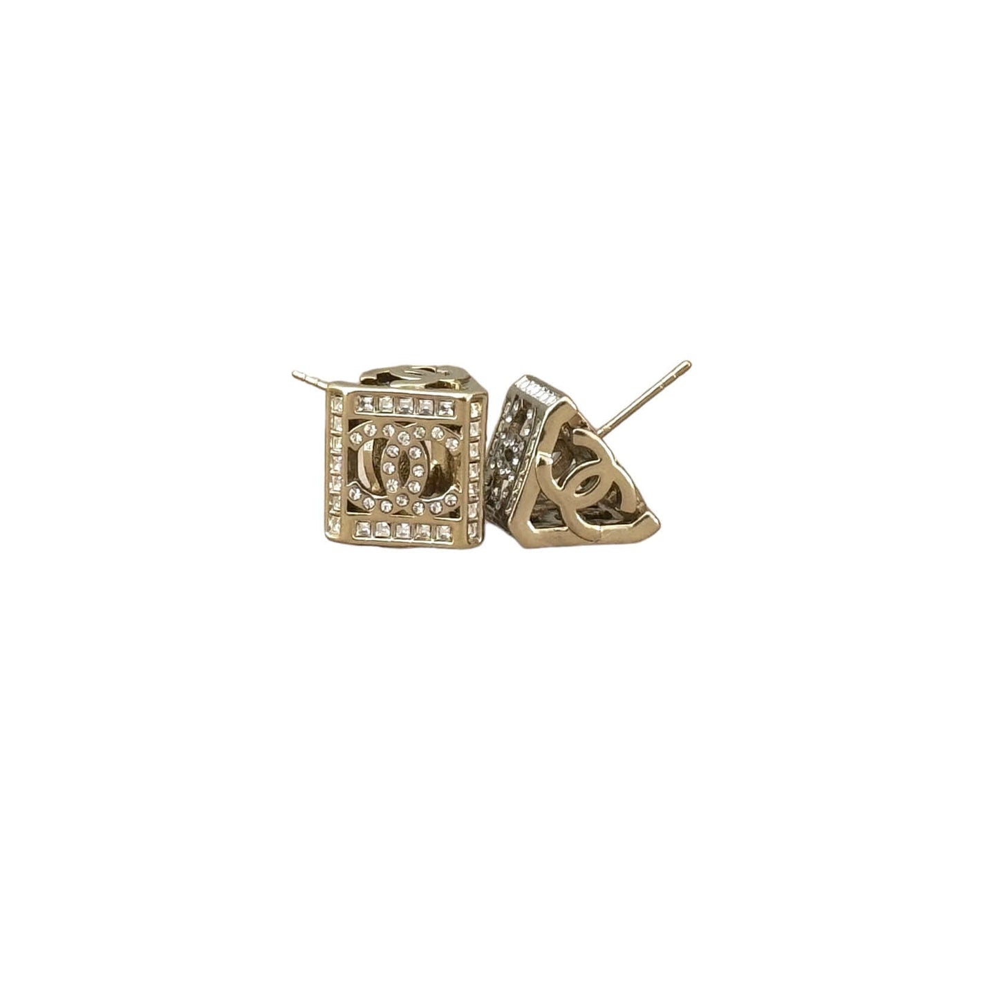 Pre-Owned Chanel Gold CC Cut Out Earrings w/ crystals