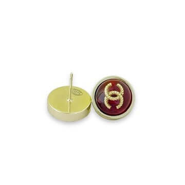 Pre-Owned Authentic Chanel Gold CC Round Red Earrings