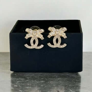 Chanel strass CC with Crystals & Bows Earrings Pre-Owned