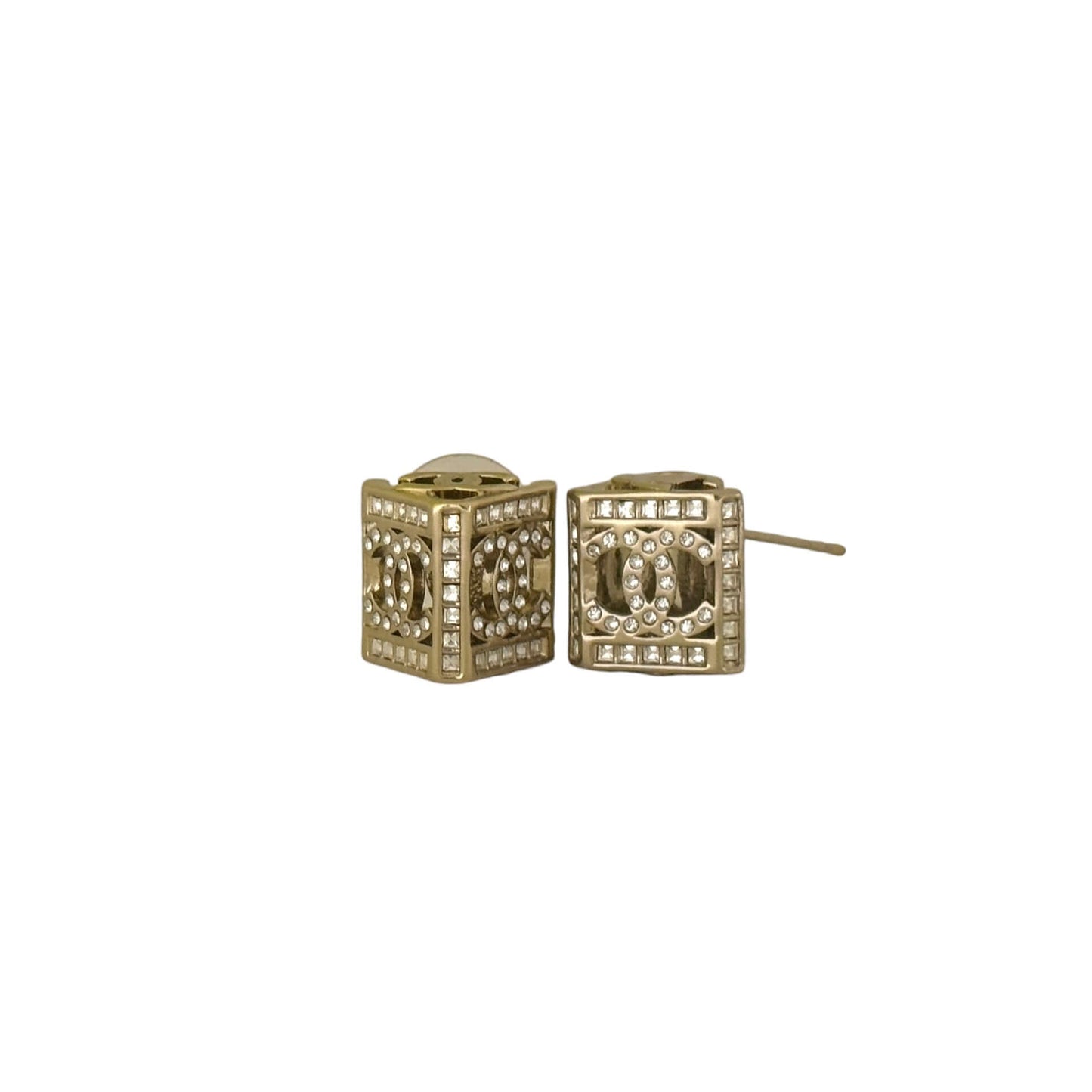 Pre-Owned Chanel Gold CC Cut Out Earrings w/ crystals