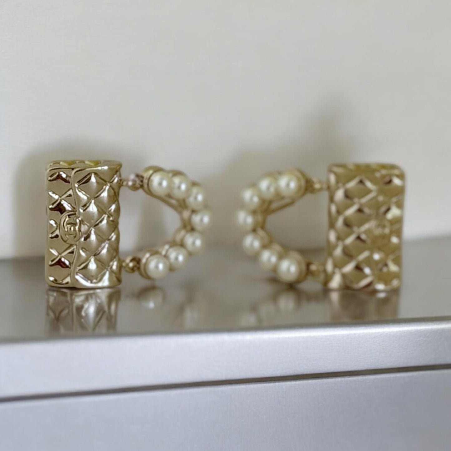 Authentic Chanel Gold Flap Bag Earrings Pre-Owned