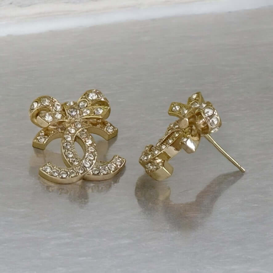 Chanel strass CC with Crystals & Bows Earrings Pre-Owned