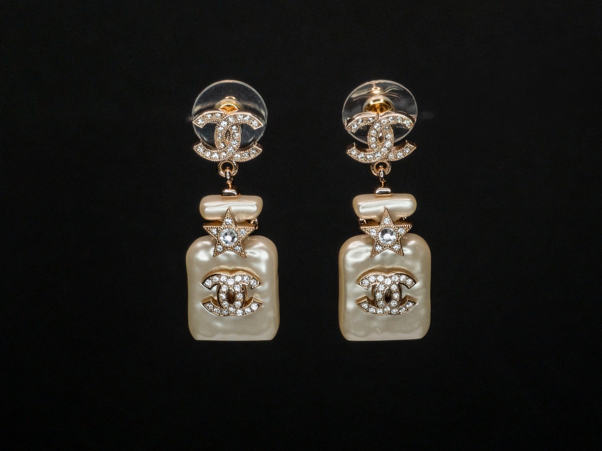 Chanel CC Perfume Gold /White Dangle Earrings - My Mama Found What  