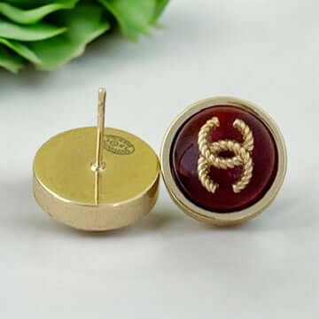 Pre-Owned Authentic Chanel Gold CC Round Red Earrings