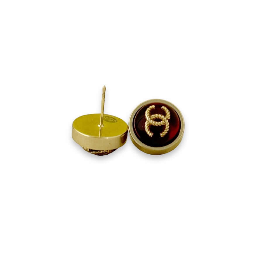 Pre-Owned Authentic Chanel Gold CC Round Red Earrings