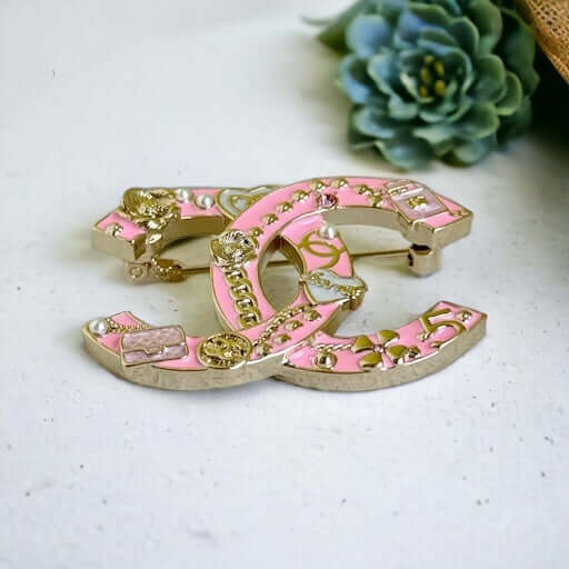 Chanel Iconic CC Pink Enamel Brooch Pin