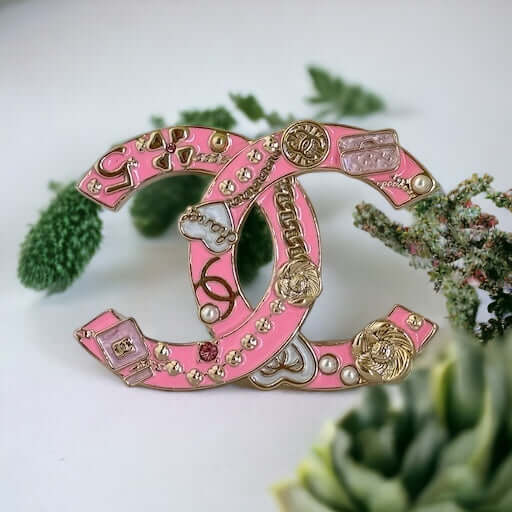 Chanel Iconic CC Pink Enamel Brooch Pin