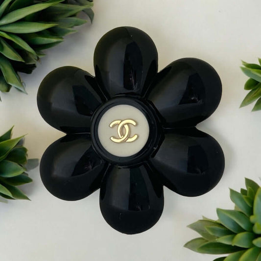 Chanel Black Floral Lucite Puffy Brooch Pre-Owned