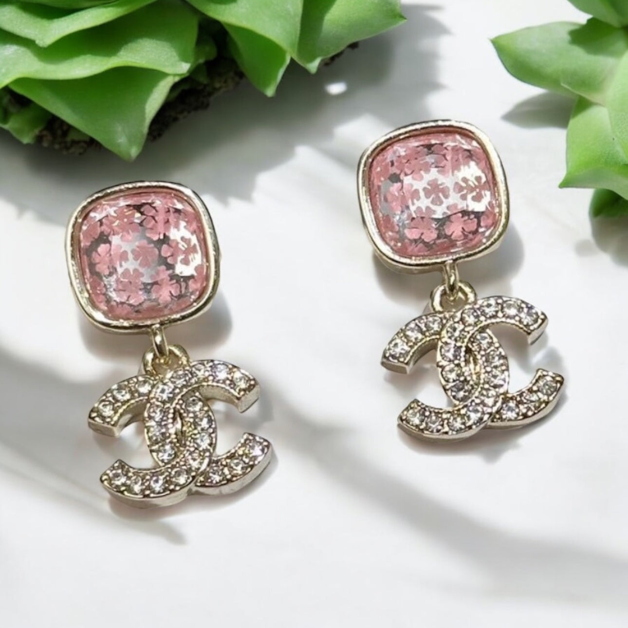 Authentic Chanel Strass CC Dangle Post Earrings Pre-Owned