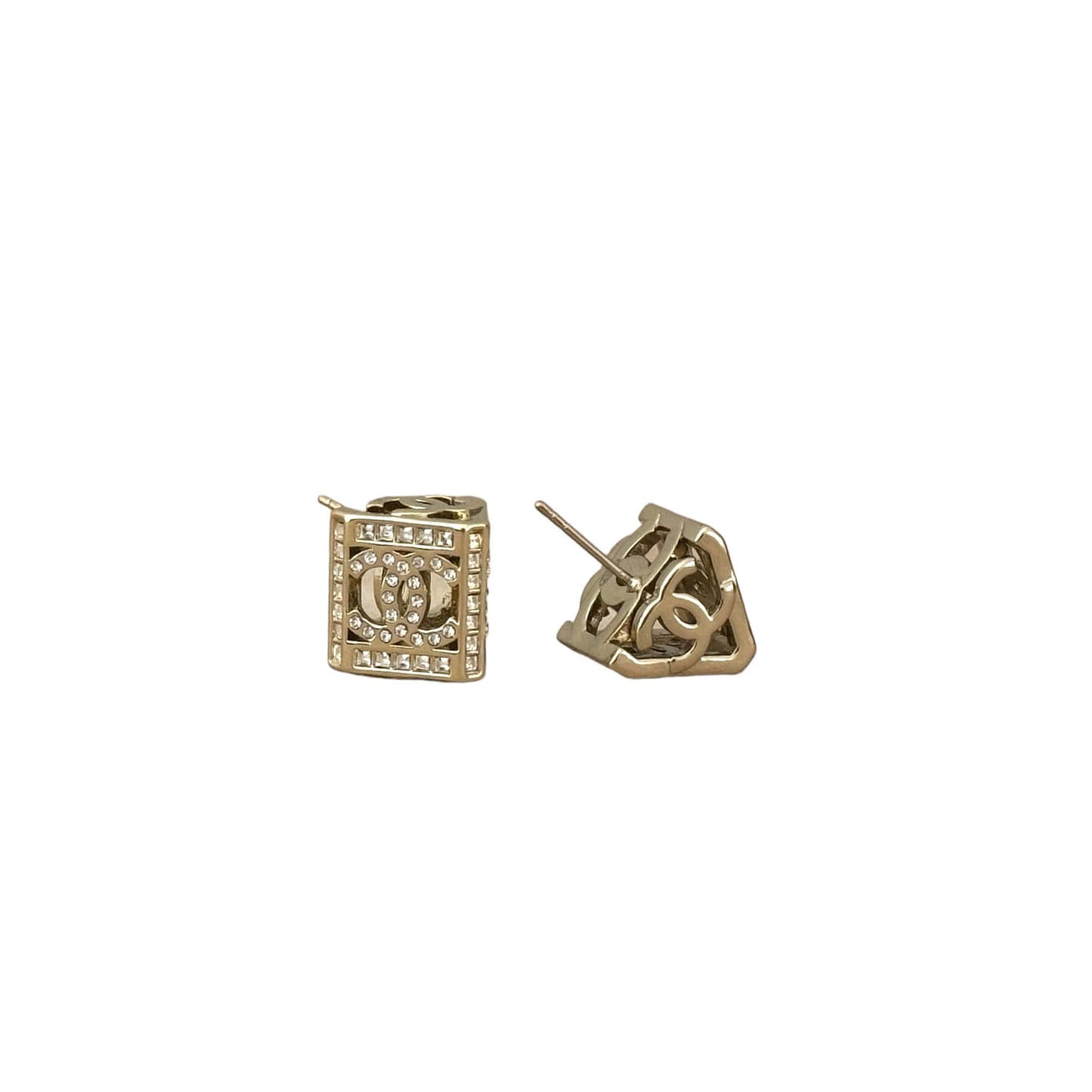 Pre-Owned Chanel Gold CC Cut Out Earrings w/ crystals